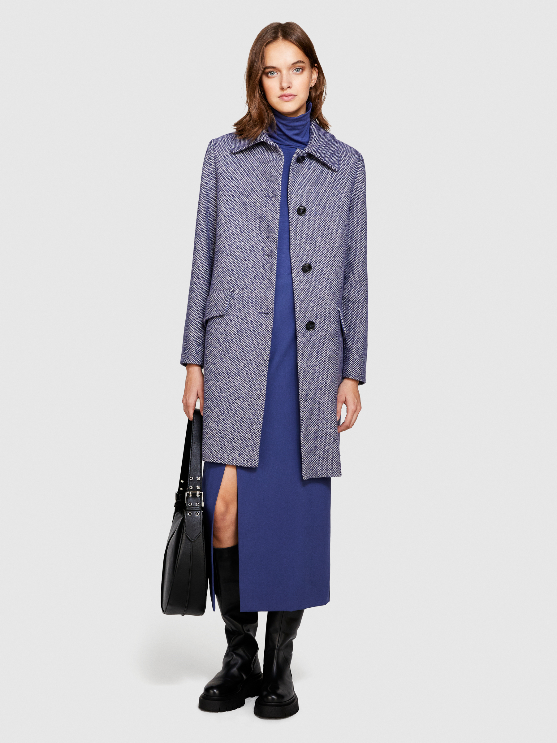 Sisley - Midi Boucle Coat, Woman, Blue, Size: 46