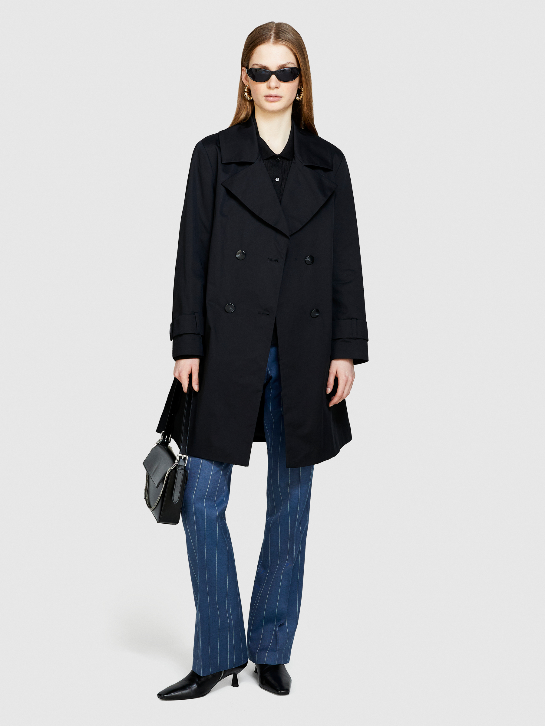 Sisley - Oversized Trench Coat With Sash, Woman, Black, Size: 48