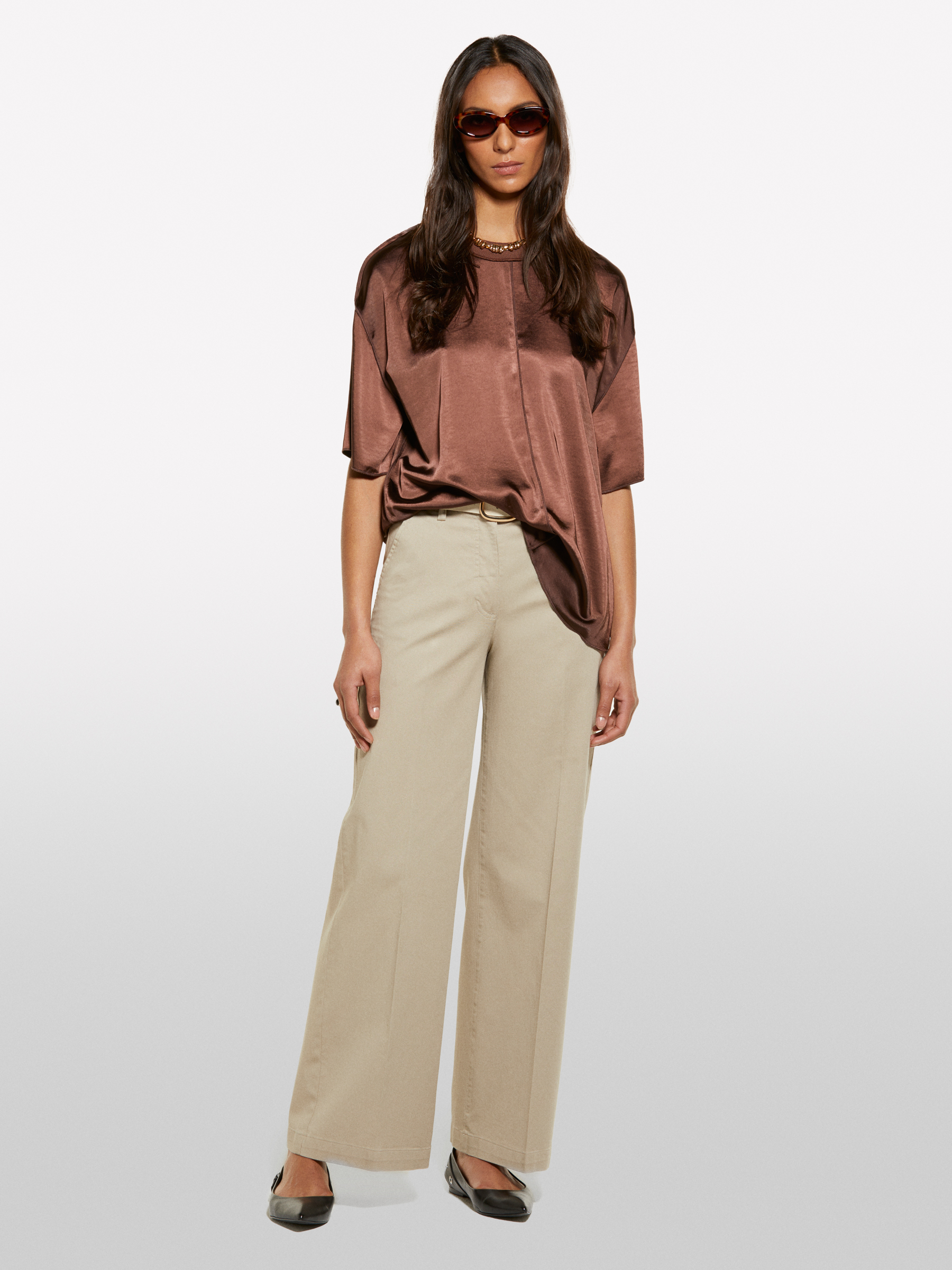  Sisley - Παντελόνι Wide Leg Μπεζ, θήλυ, Μπεζ, μέγεθος: 40 2025