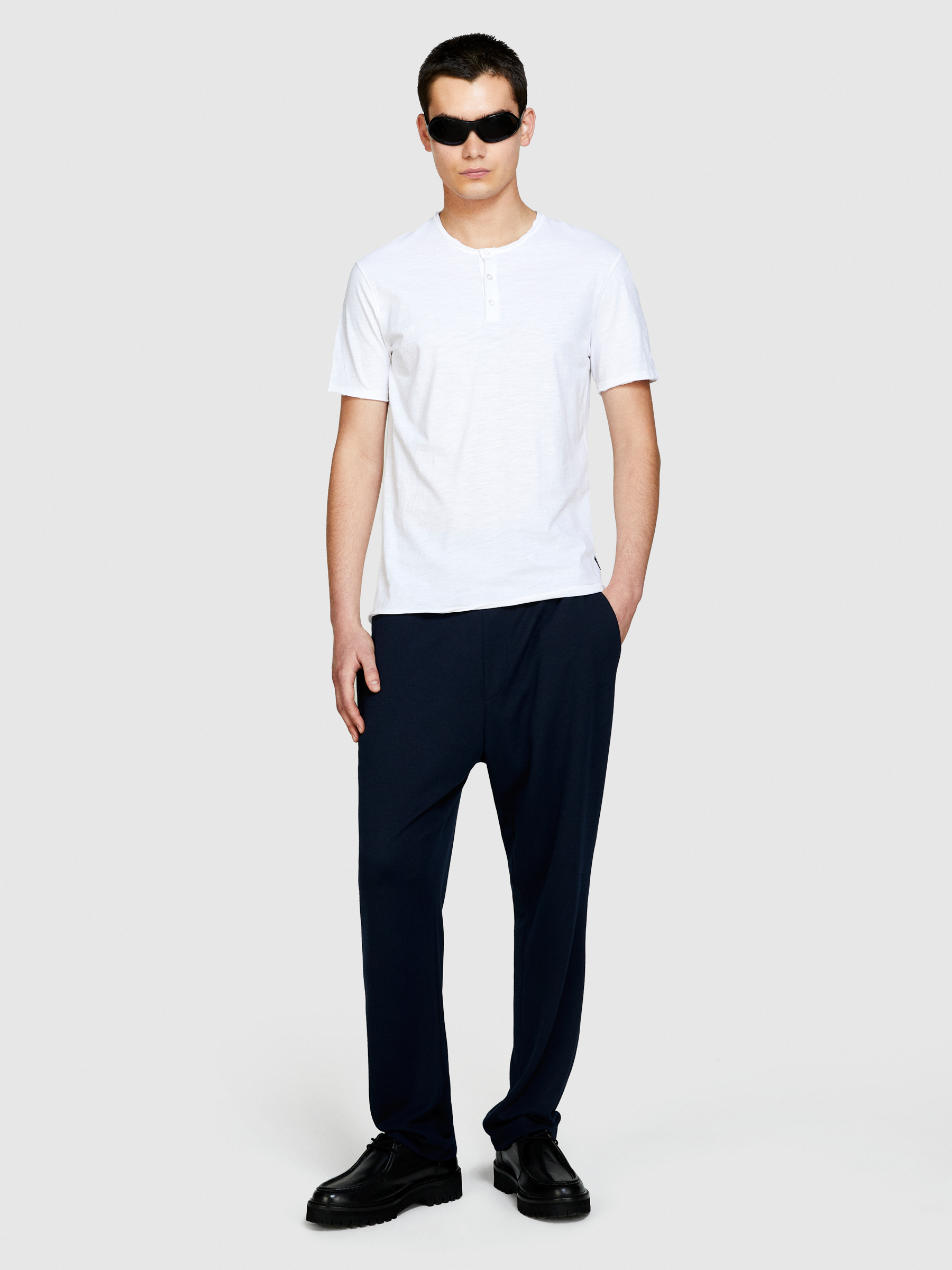 Sisley - Slim Fit Henley T-shirt, Man, White, Size: S