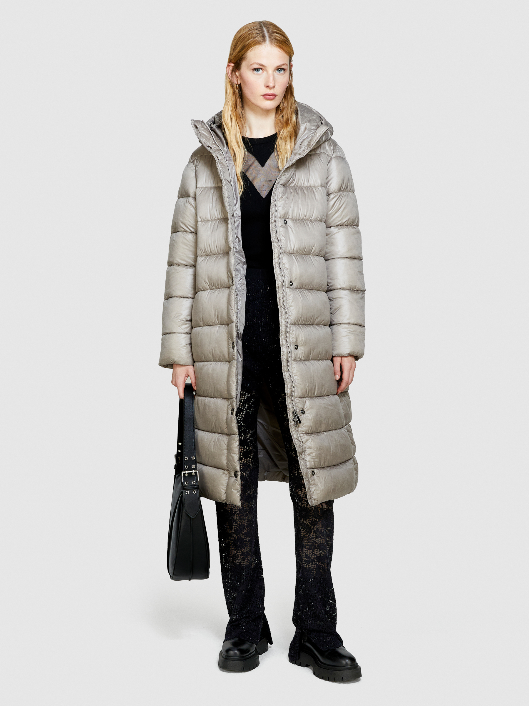 Sisley - Longline Padded Jacket, Woman, Beige, Size: 46