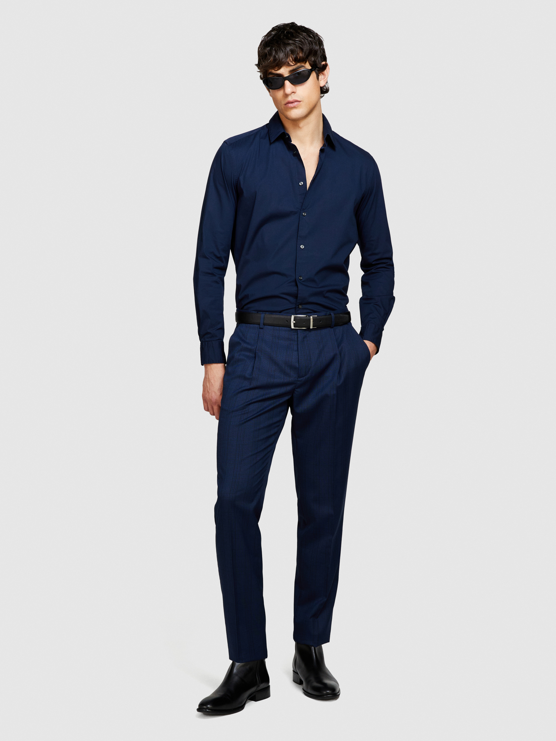 Sisley - Slim Fit Shirt, Man, Dark Blue, Size: 44