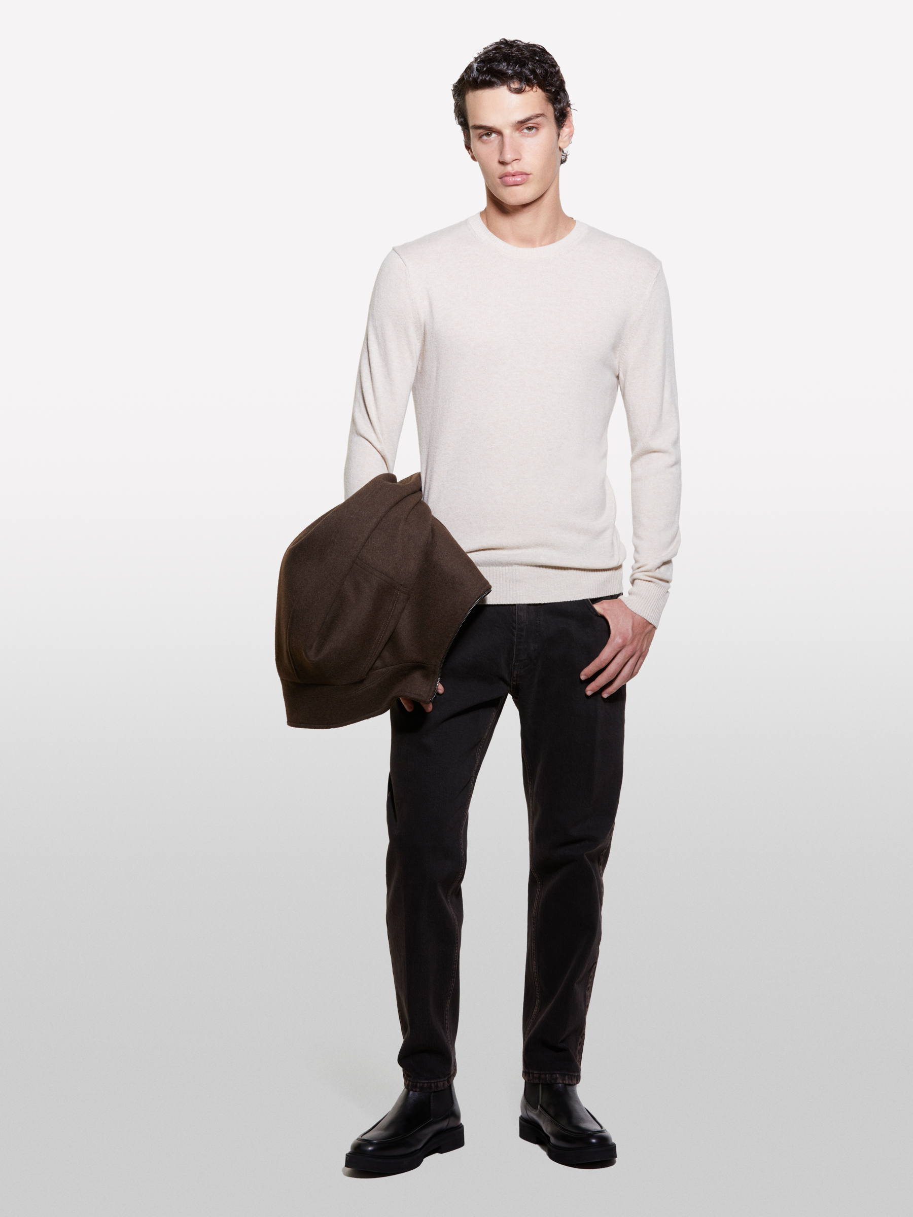 Sisley - Pull Regular Beige À Col Rond, Homme, Beige, Taille: XL