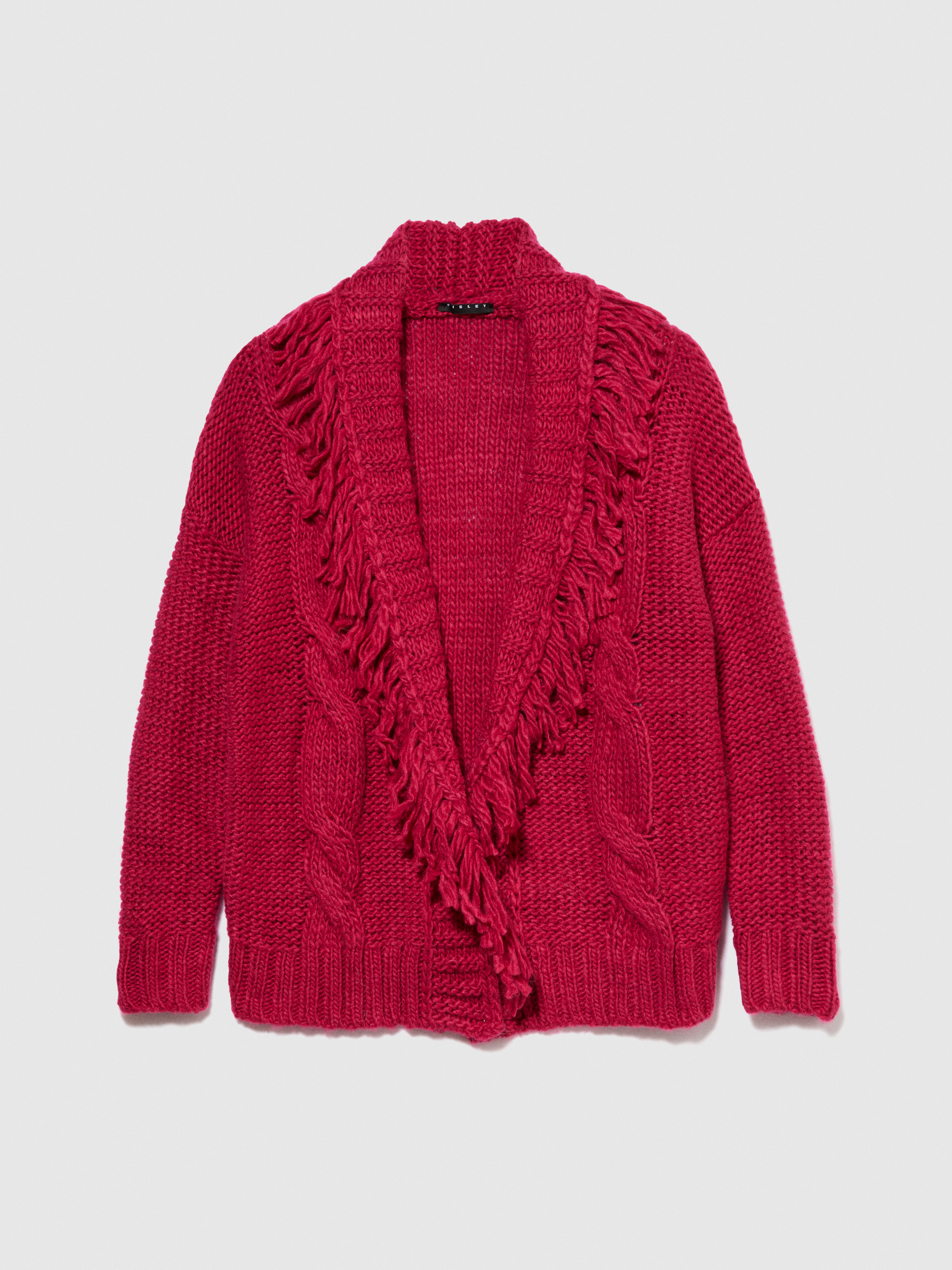 Sisley Young - Cardigan With Fringes, Woman, Fuchsia, Size: M