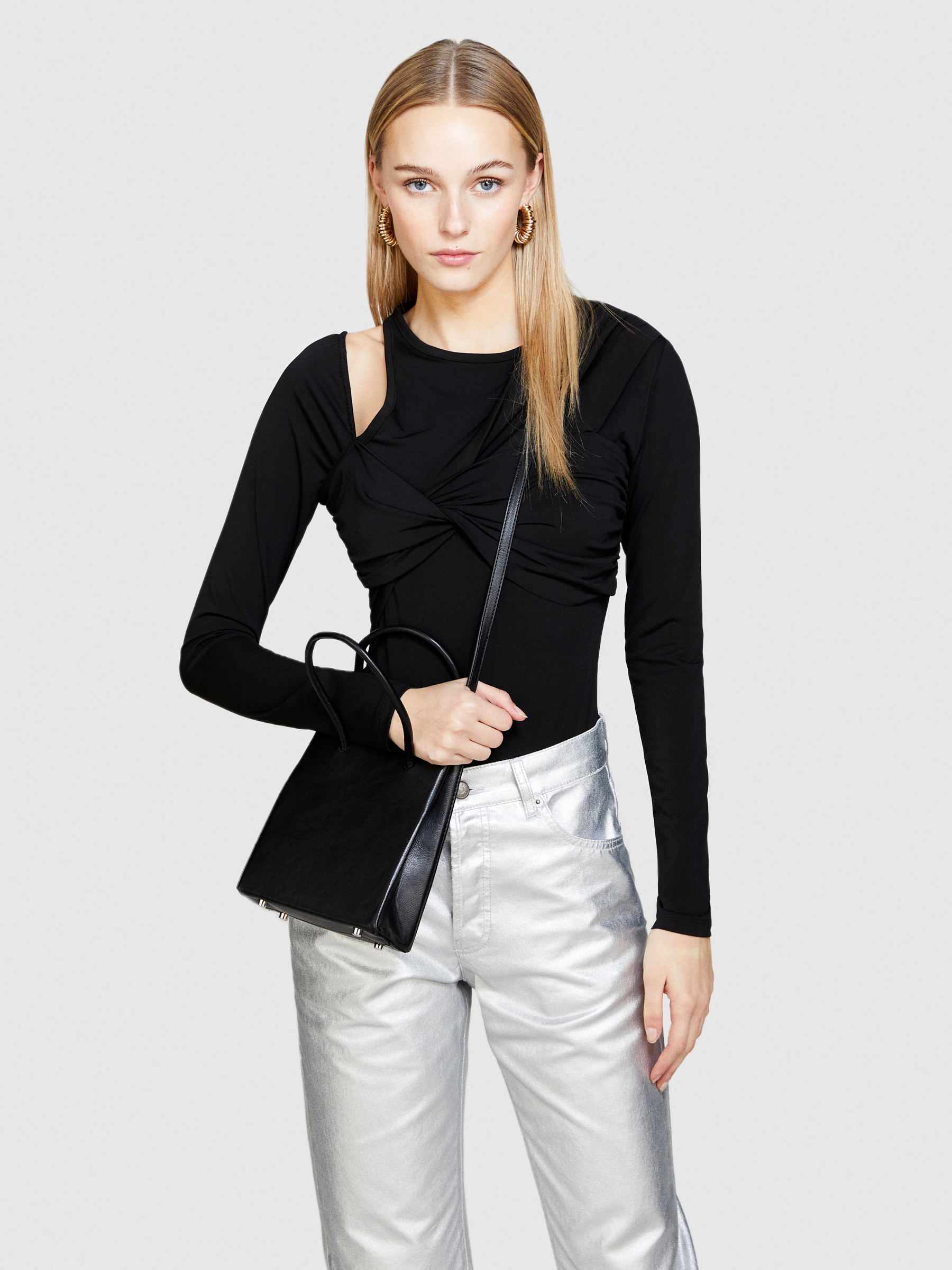 Sisley - Mini Tote Bag With Shoulder Strap, Woman, Black, Size: ST