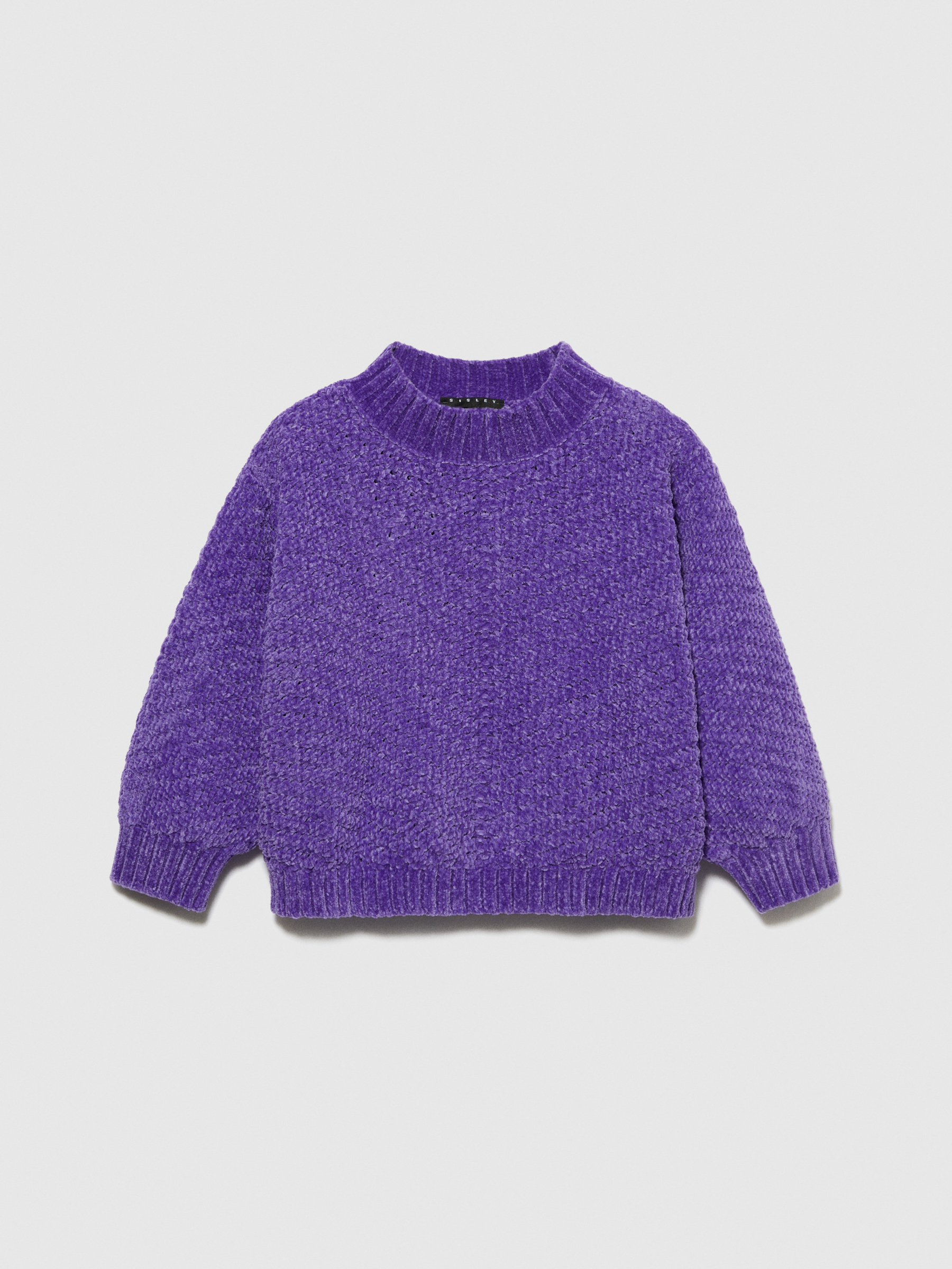 Sisley Young - Cropped Chenille Sweater, Woman, Violet, Size: EL