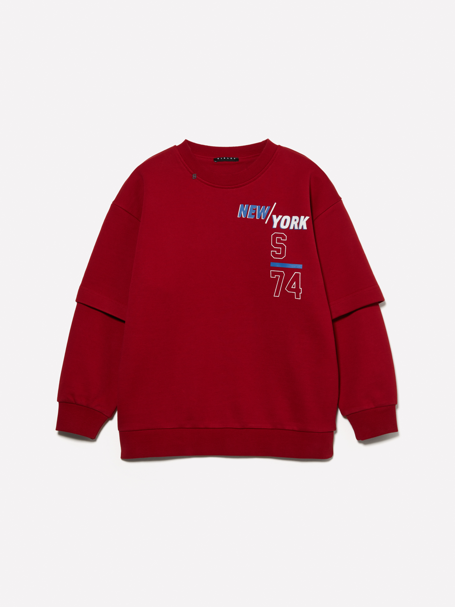 Sisley Young - Sweat Oversize Rouge À Imprimé En Relief, Homme, Bordeaux, Taille: XS