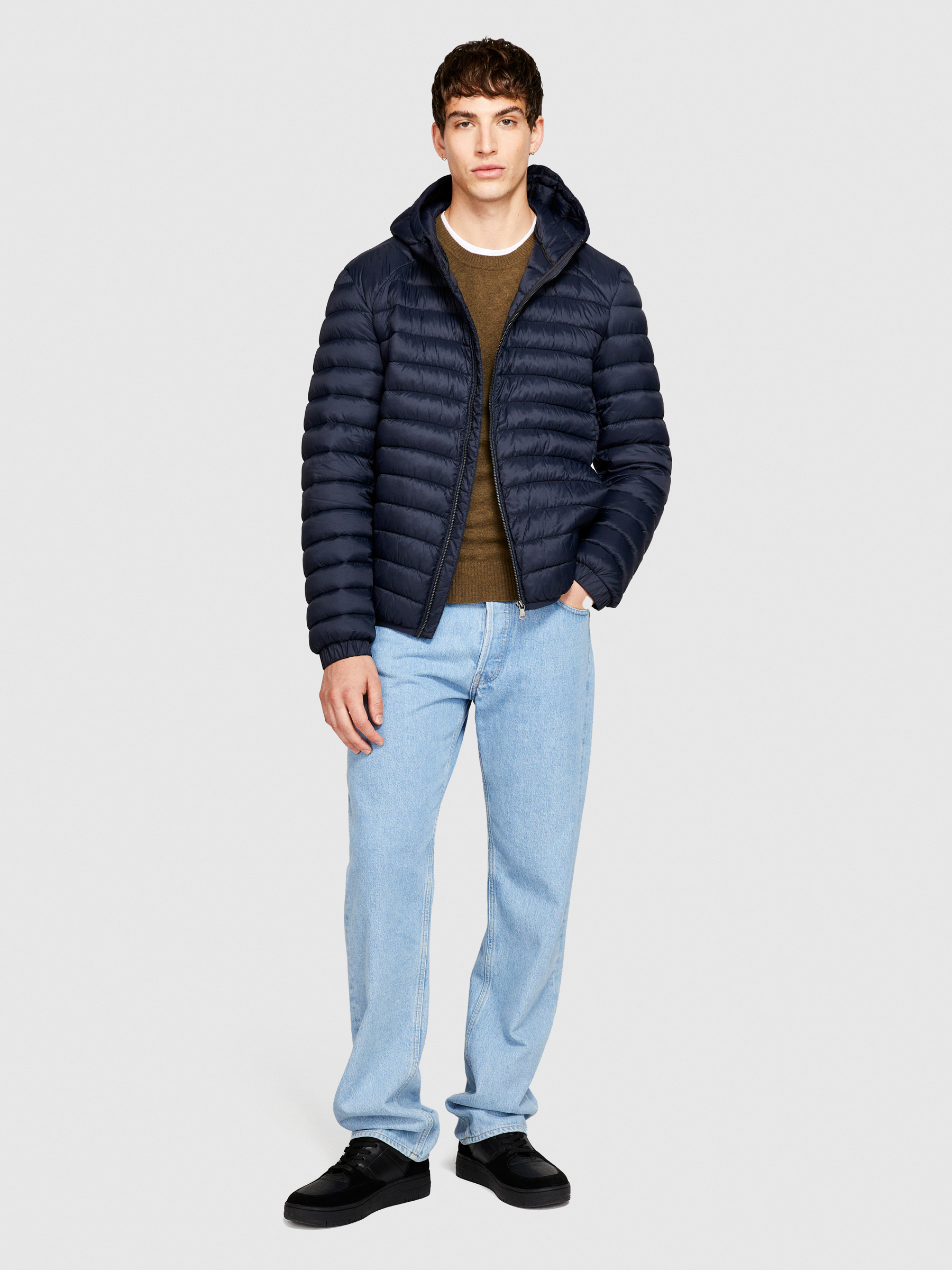 Sisley - Padded Jacket With Hood, Man, Dark Blue, Size: EL