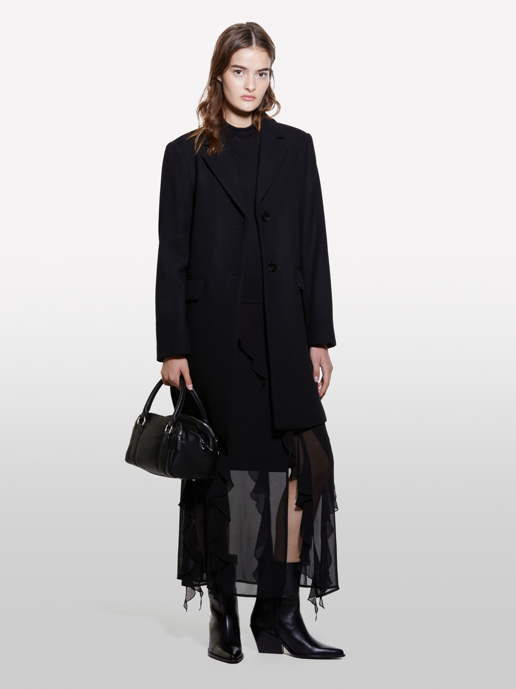 Sisley - Manteau Noir À Boutonnage Simple, Femme, Noir, Taille: 48