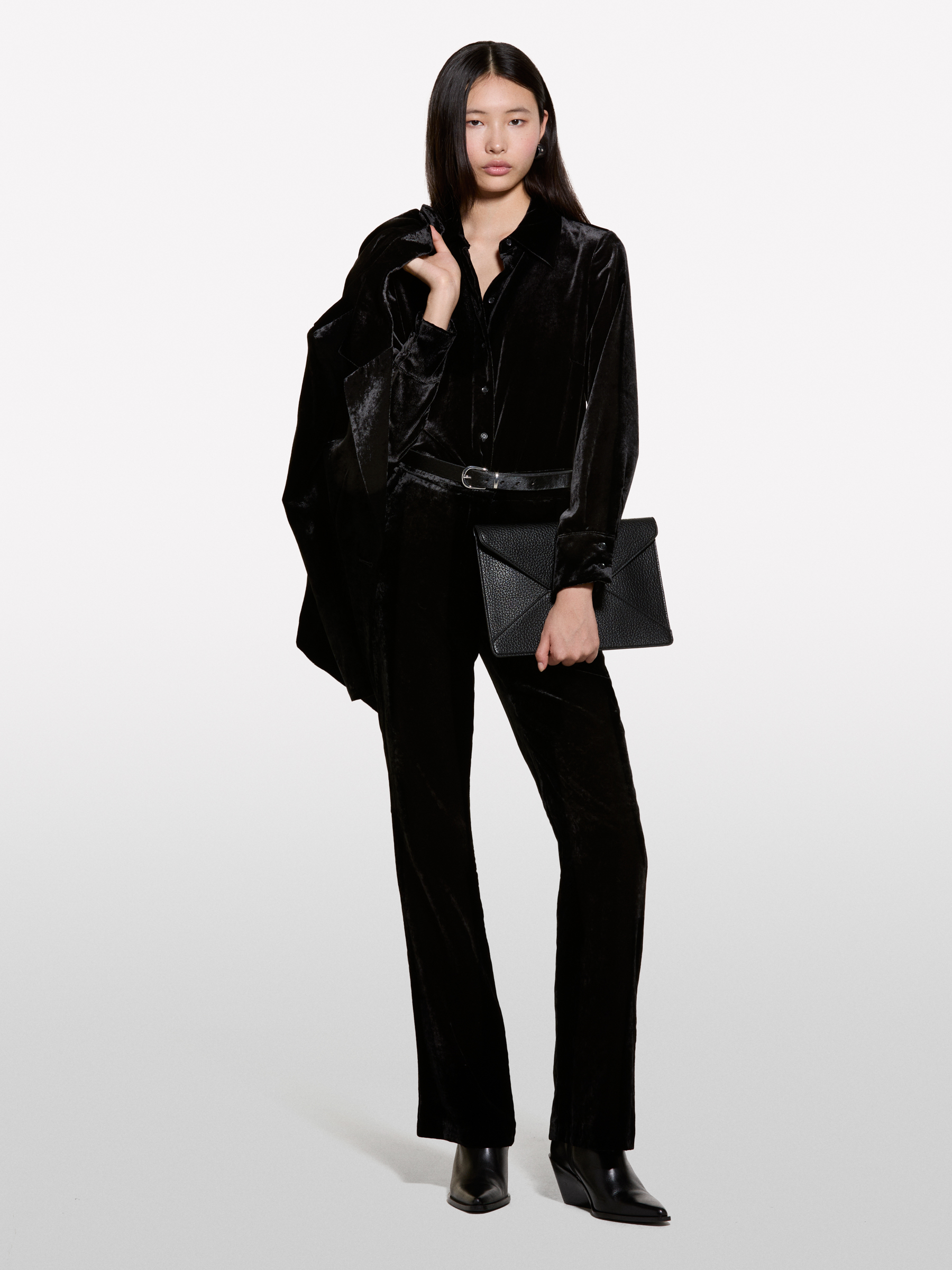 Sisley - Chemise Noire En Velours, Femme, Noir, Taille: XS