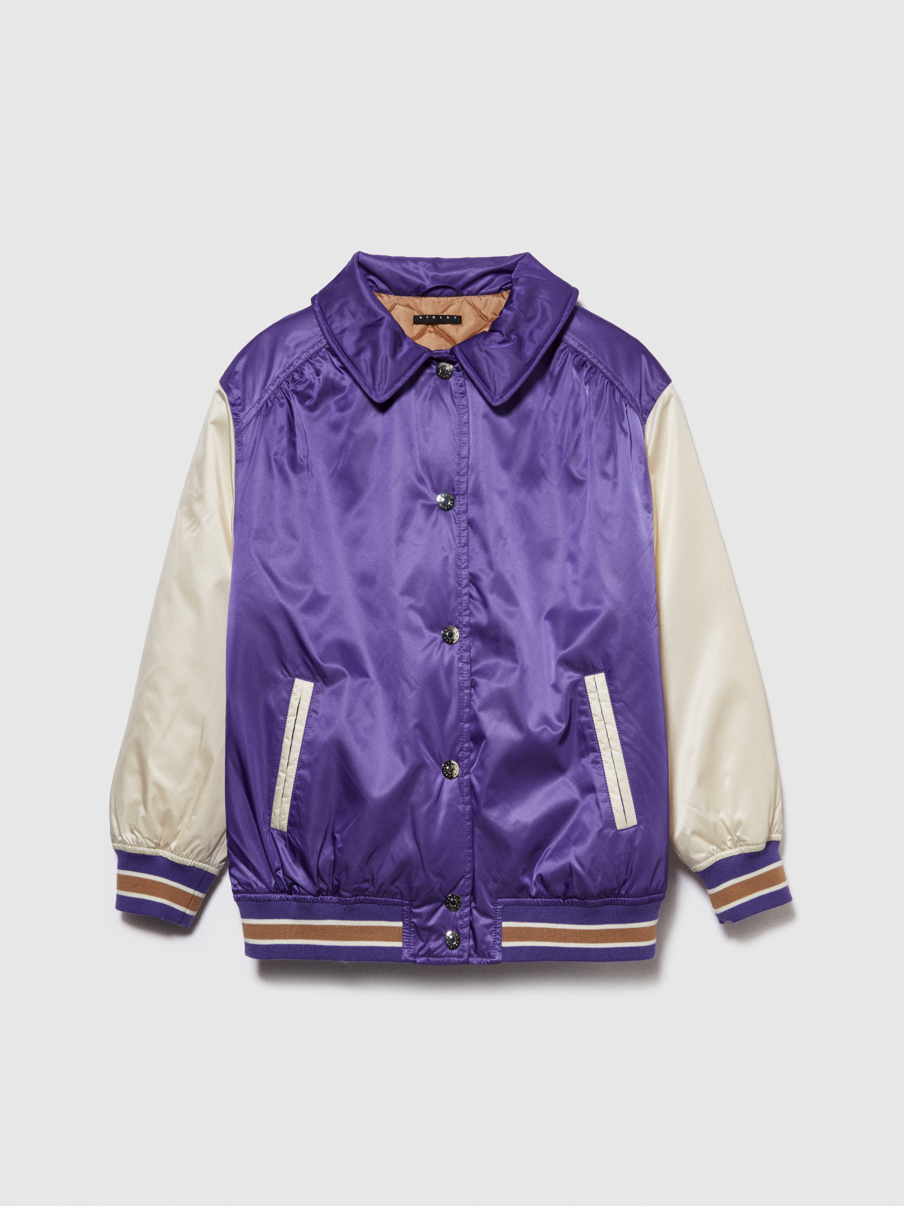 Sisley Young - Oversized Bomber In Satin, Woman, Violet, Size: XL