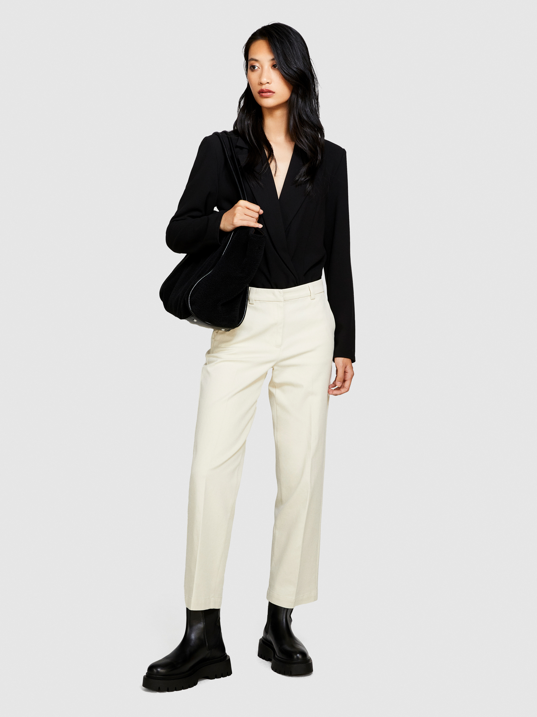 Sisley - Regular Fit Trousers, Woman, Creamy White, Size: 38