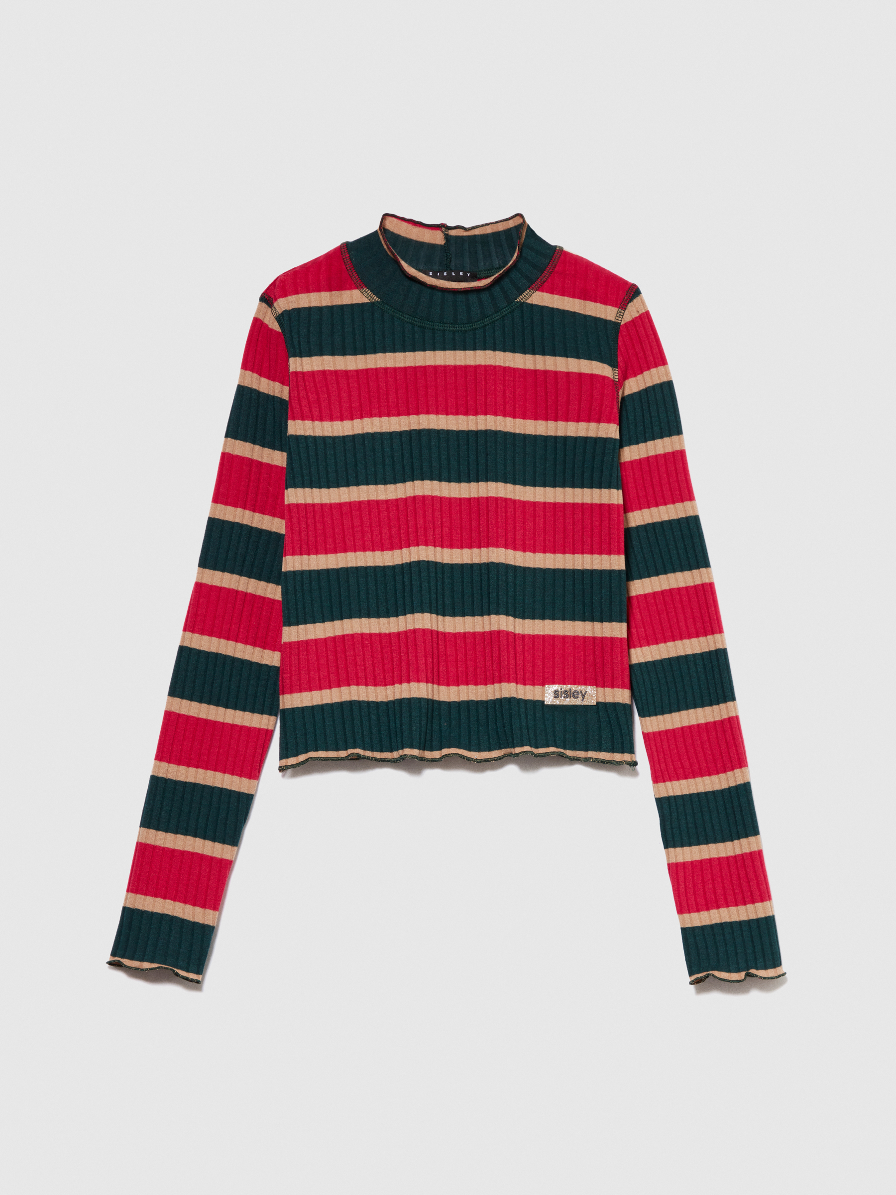 Sisley Young - Striped Turtleneck T-shirt, Woman, Multi-color, Size: S