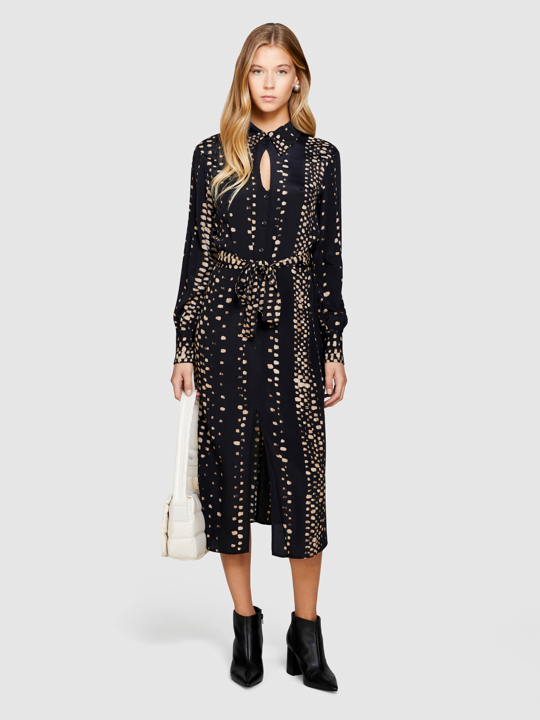 Sisley - Shirt Dress With Slit, Woman, Black, Size: 46