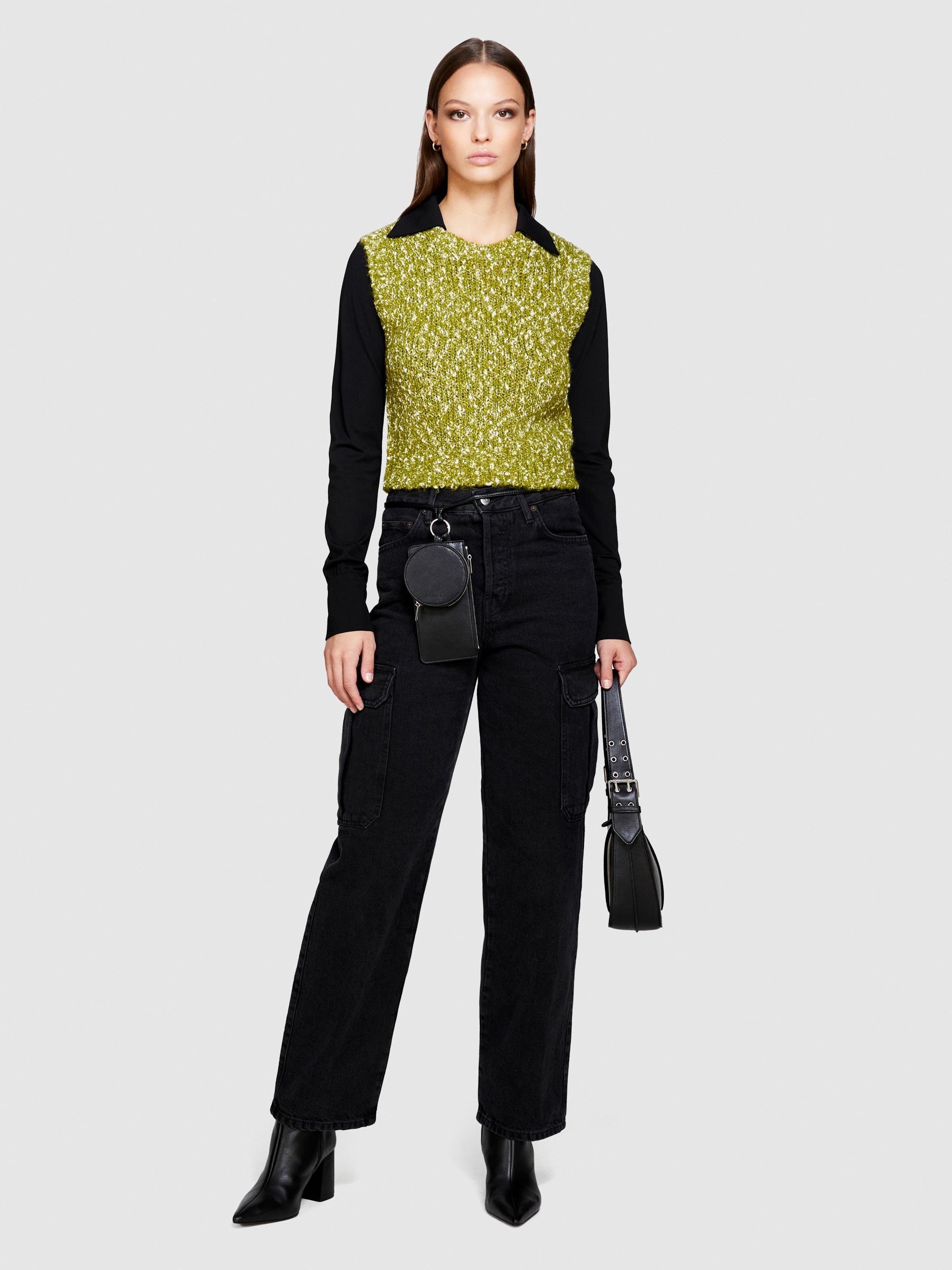 Sisley - Boucle Vest, Woman, Olive Green, Size: XS