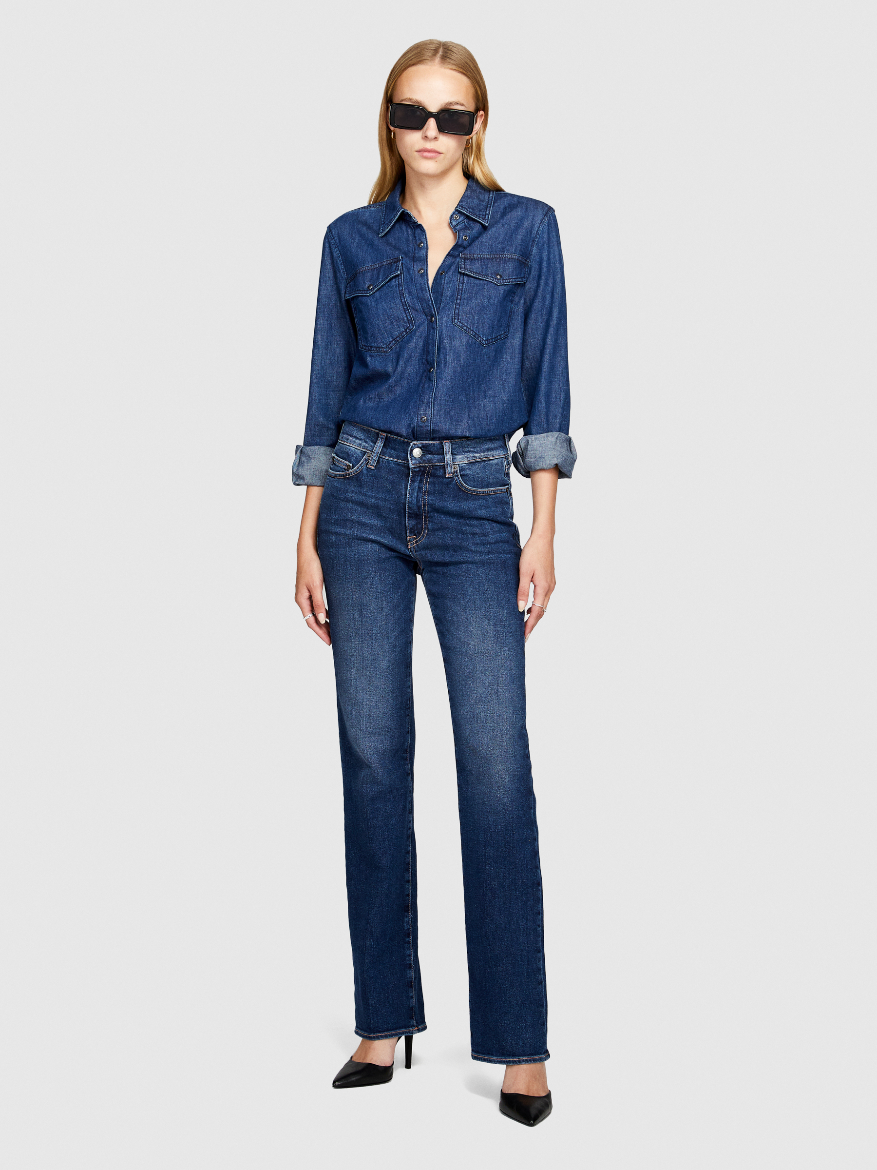 Sisley - High-waisted Jeans, Woman, Dark Blue, Size: 25