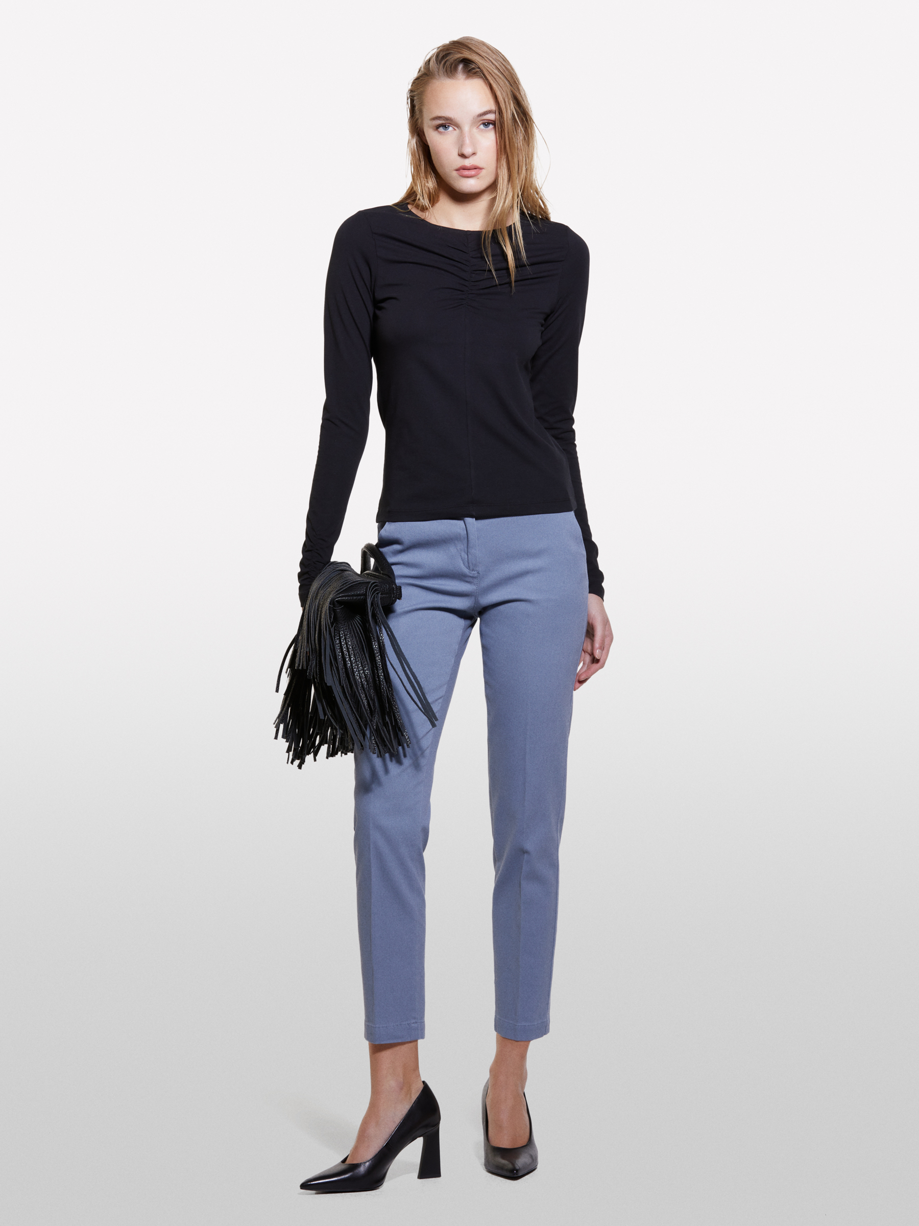 Sisley - Pantalon Chino Gris De Type Cigarette, Femme, Turquoise, Taille: 48