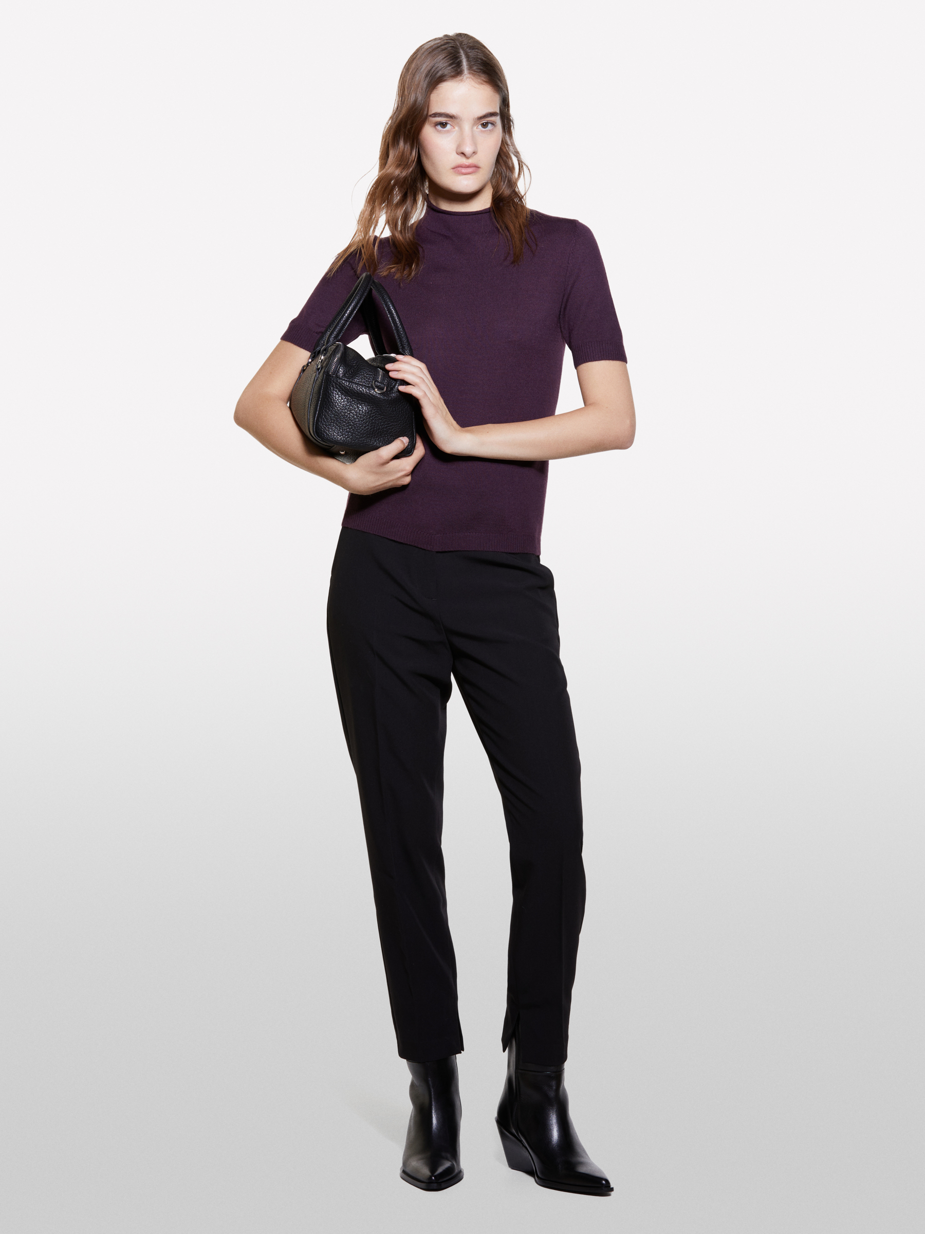 Sisley - Pull Prune À Manches Courtes, Femme, Prune, Taille: XS