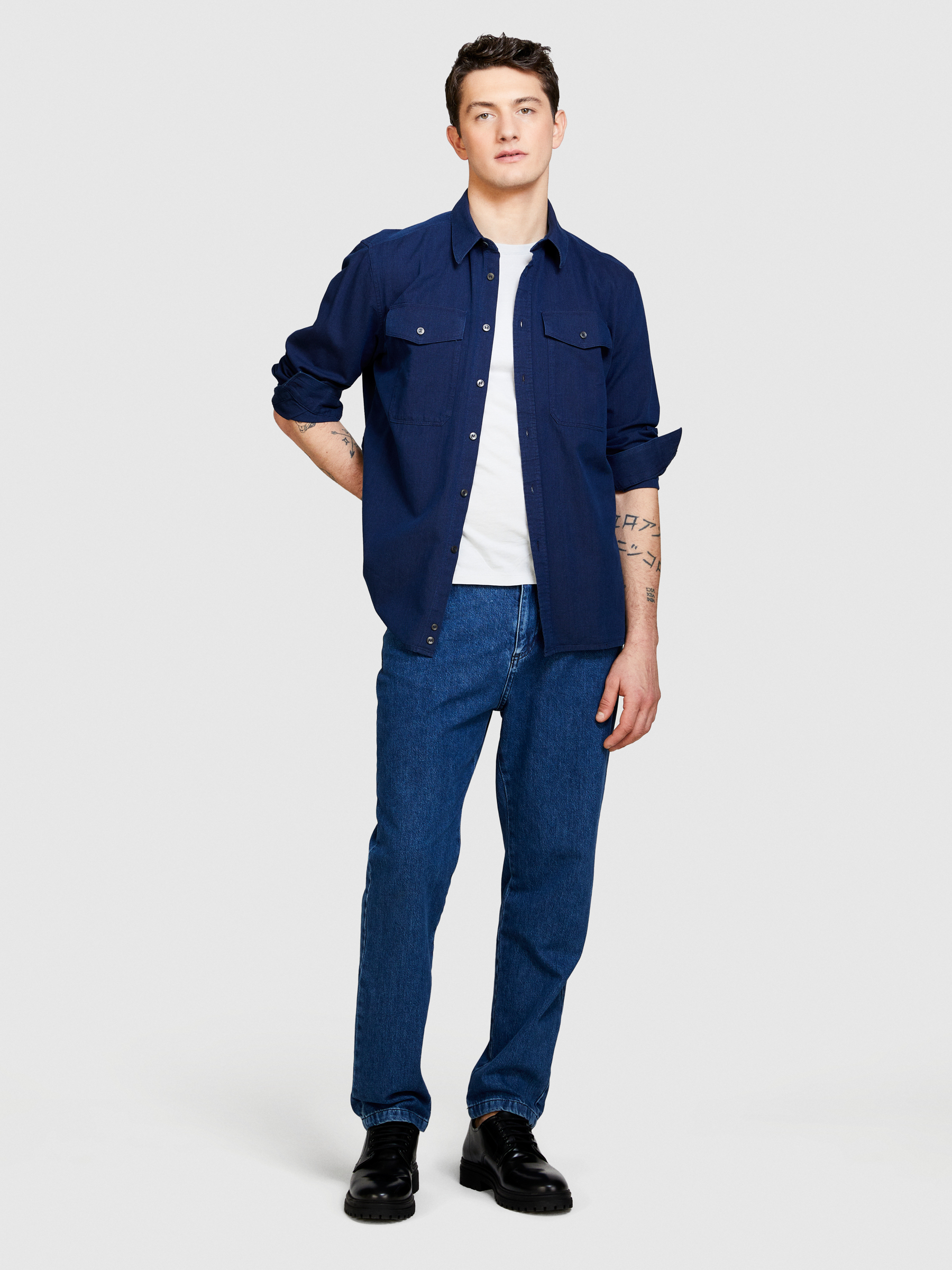 Sisley - Shirt With Pockets, Man, Dark Blue, Size: XL