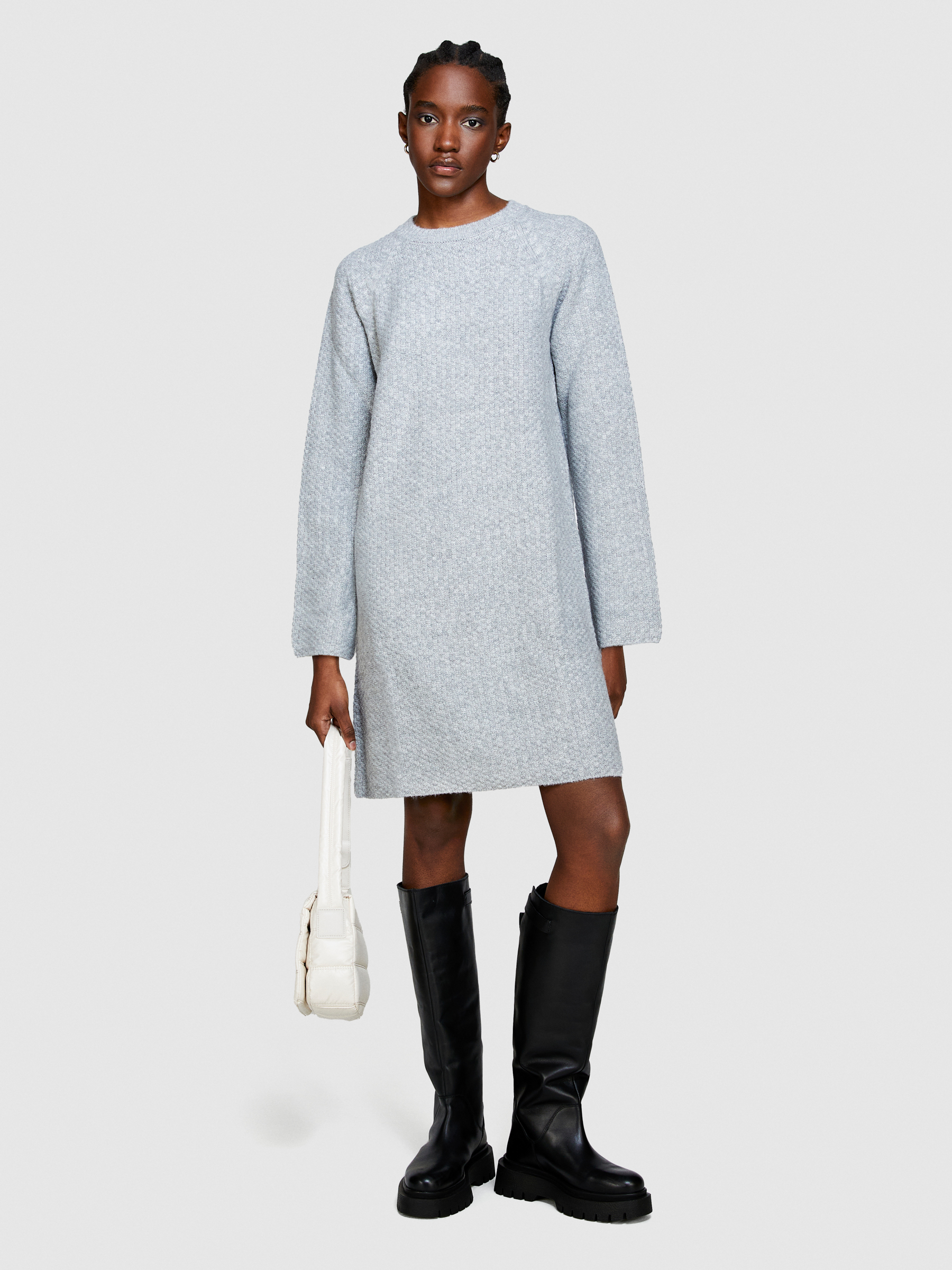 Sisley - Short Sweater Dress, Woman, Light Gray, Size: L