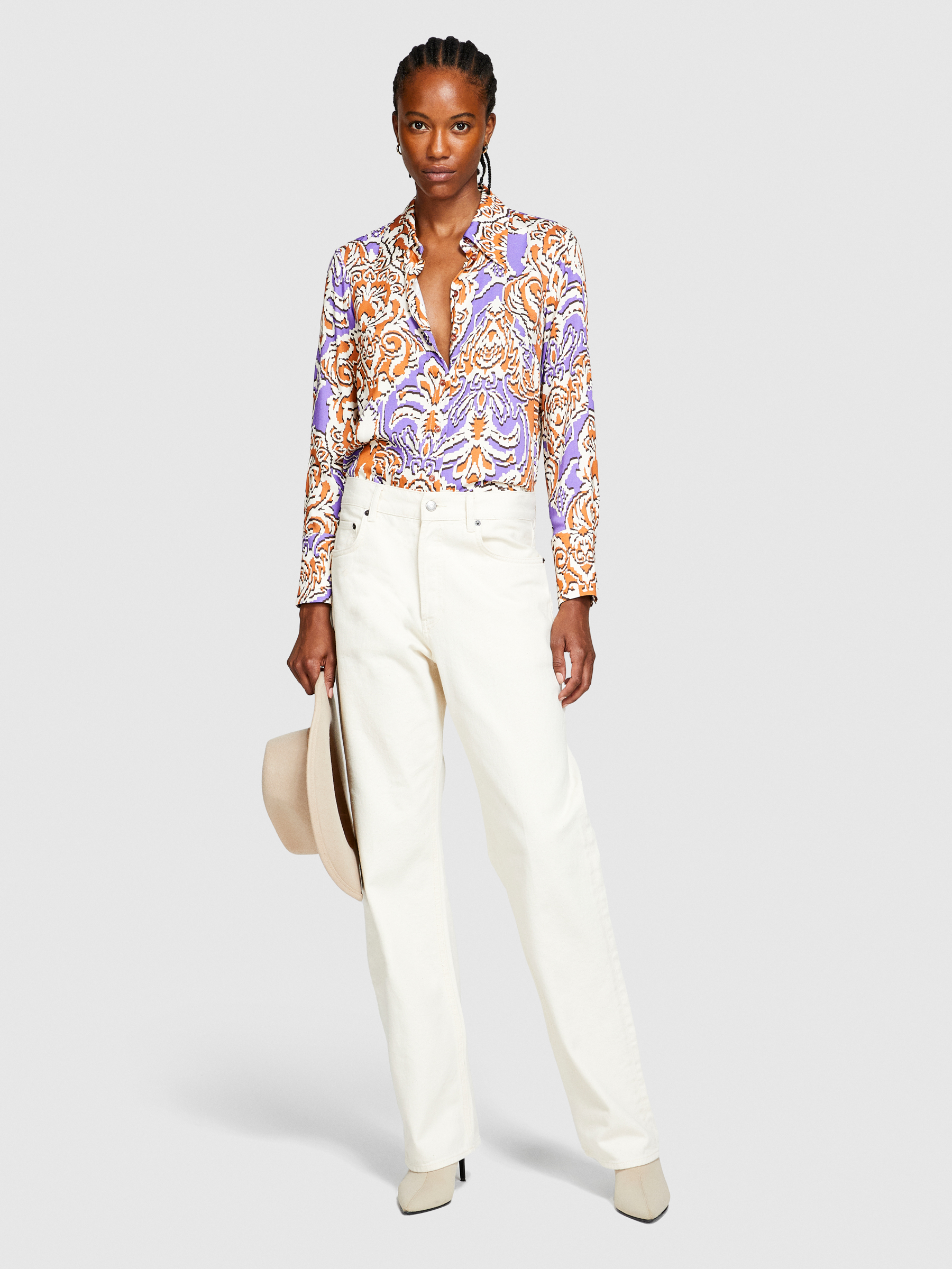 Sisley - Printed Shirt In Satin, Woman, Multi-color, Size: XS