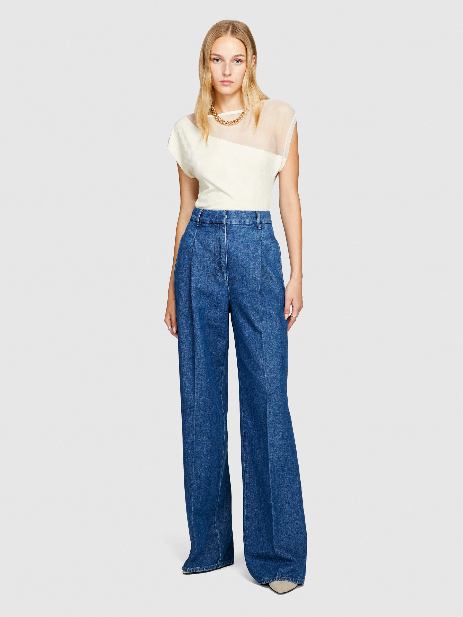 Sisley - Wide Leg Jeans, Woman, Blue, Size: 30