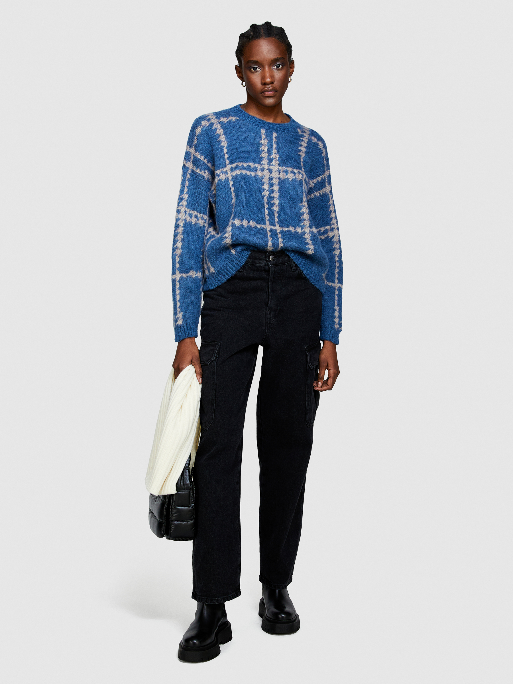 Sisley - Jacquard Sweater, Woman, Blue, Size: XS