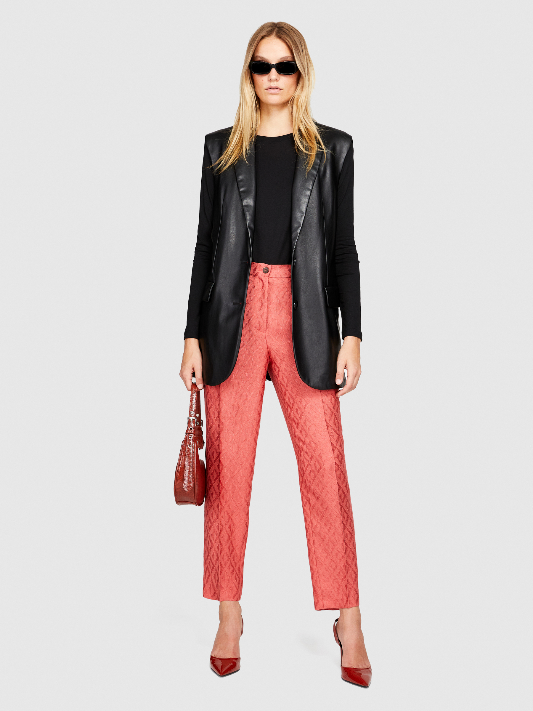 Sisley - Jacquard Trousers, Woman, Coral, Size: 44