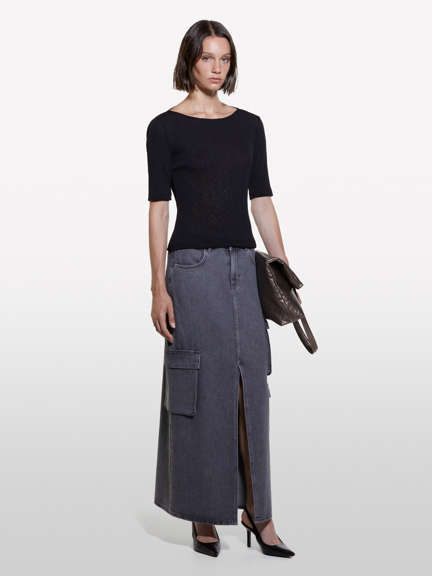 Sisley - T-shirt Noir À Col Au Dos, Femme, Noir, Taille: XS