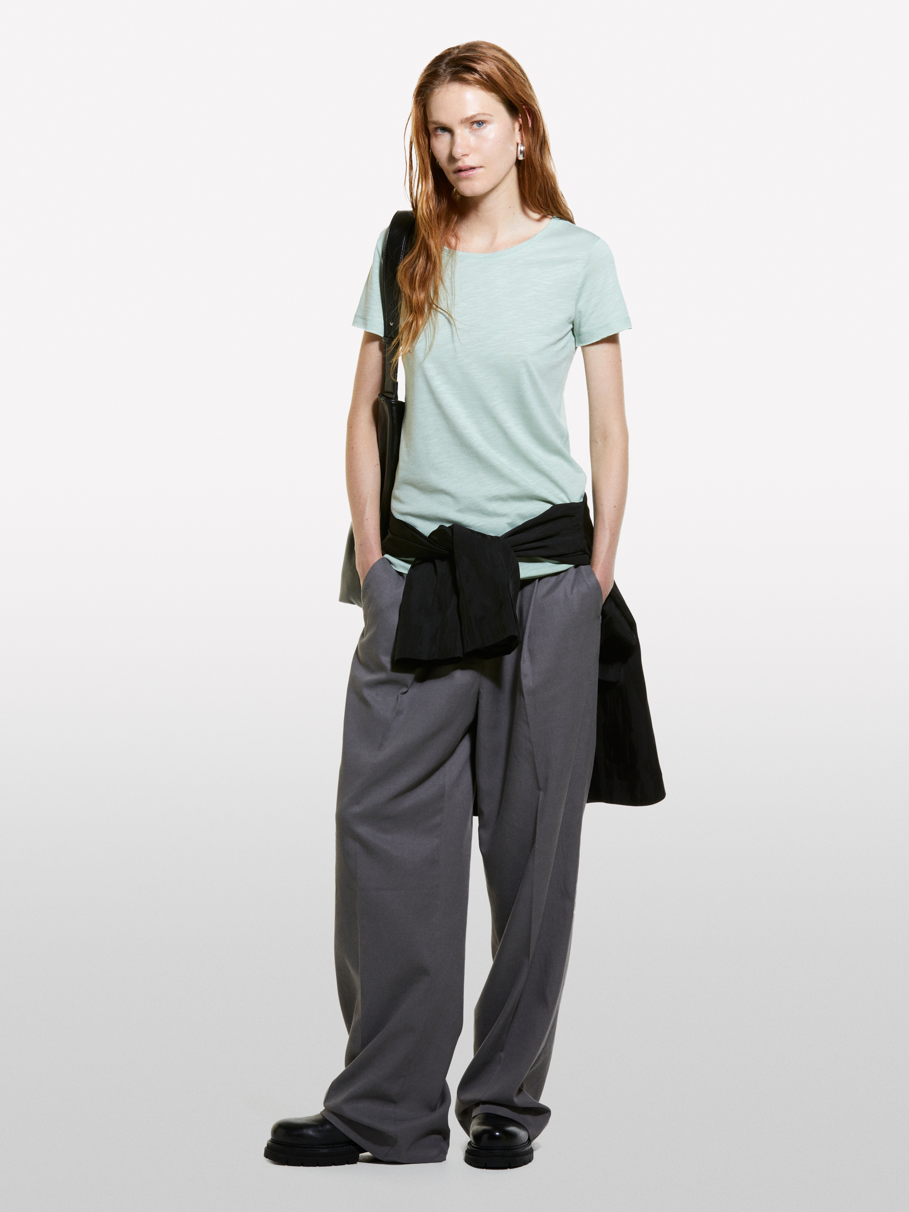 Sisley - T-shirt Vert Clair À Bords Bruts, Femme, Vert Clair, Taille: XS