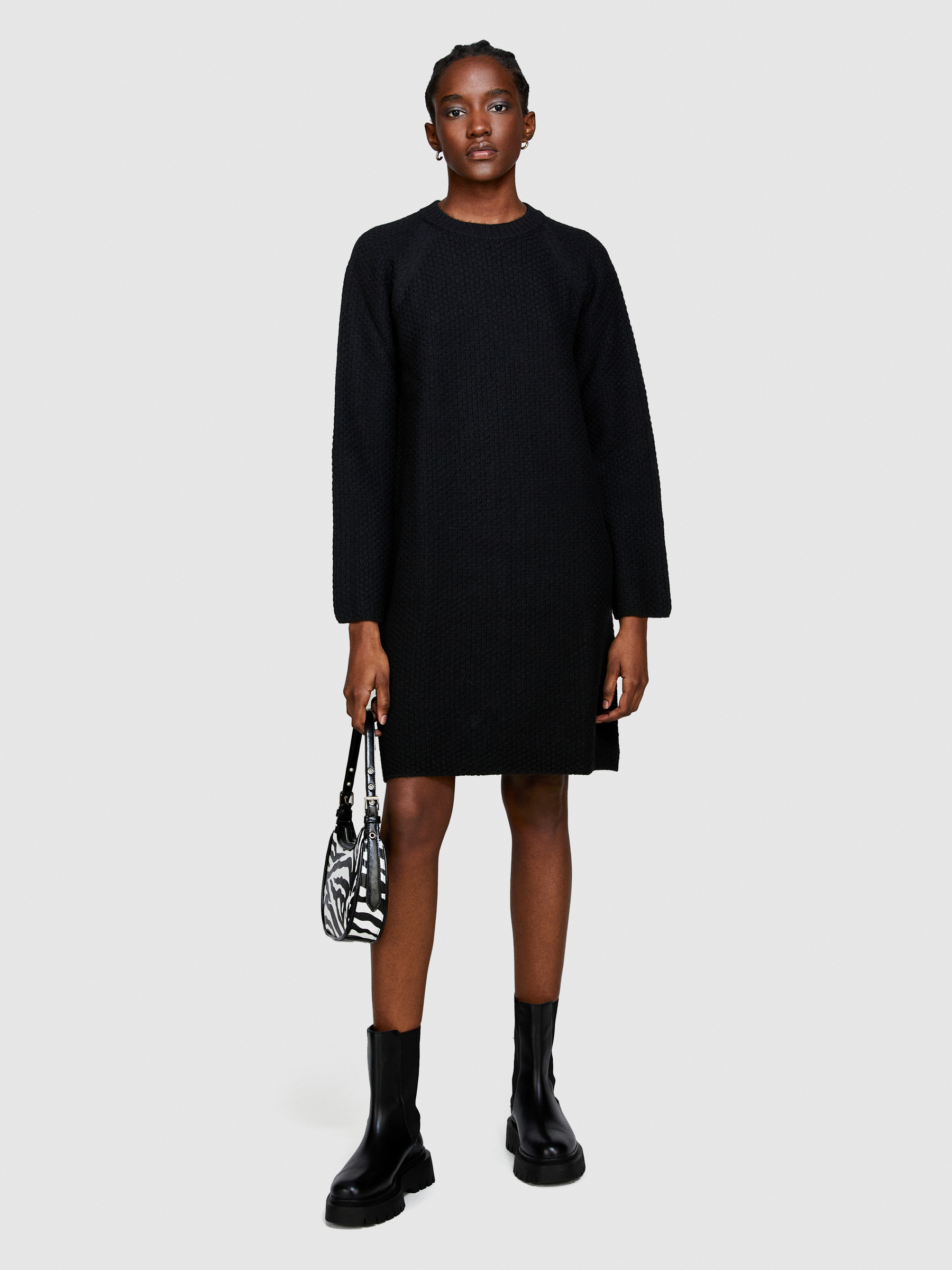 Sisley - Short Sweater Dress, Woman, Black, Size: S