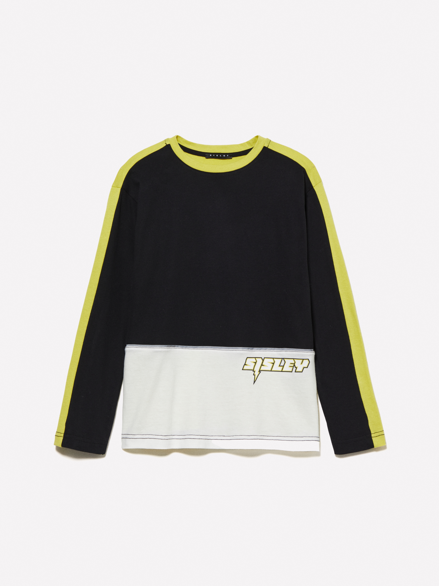 Sisley Young - T-shirt Color Block Jaune À Imprimé, Homme, Multicolore, Taille: XS
