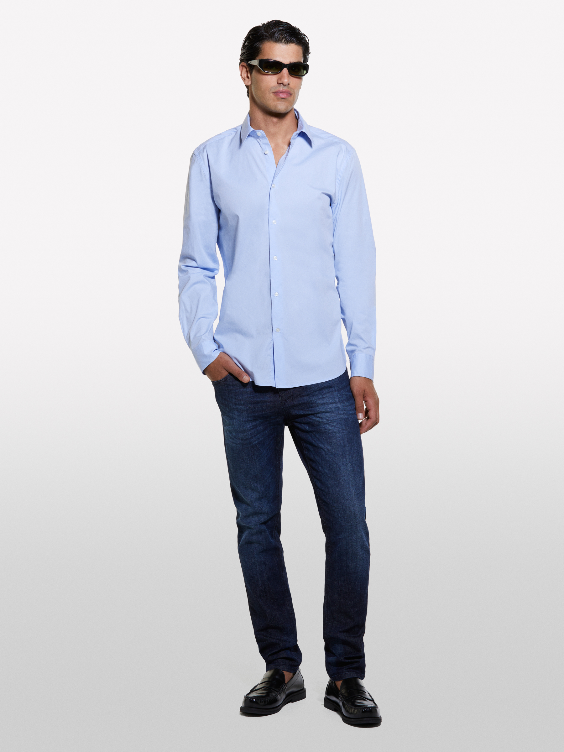 Sisley - Chemise Ajustée Bleu Ciel, Homme, Bleu Clair, Taille: 46