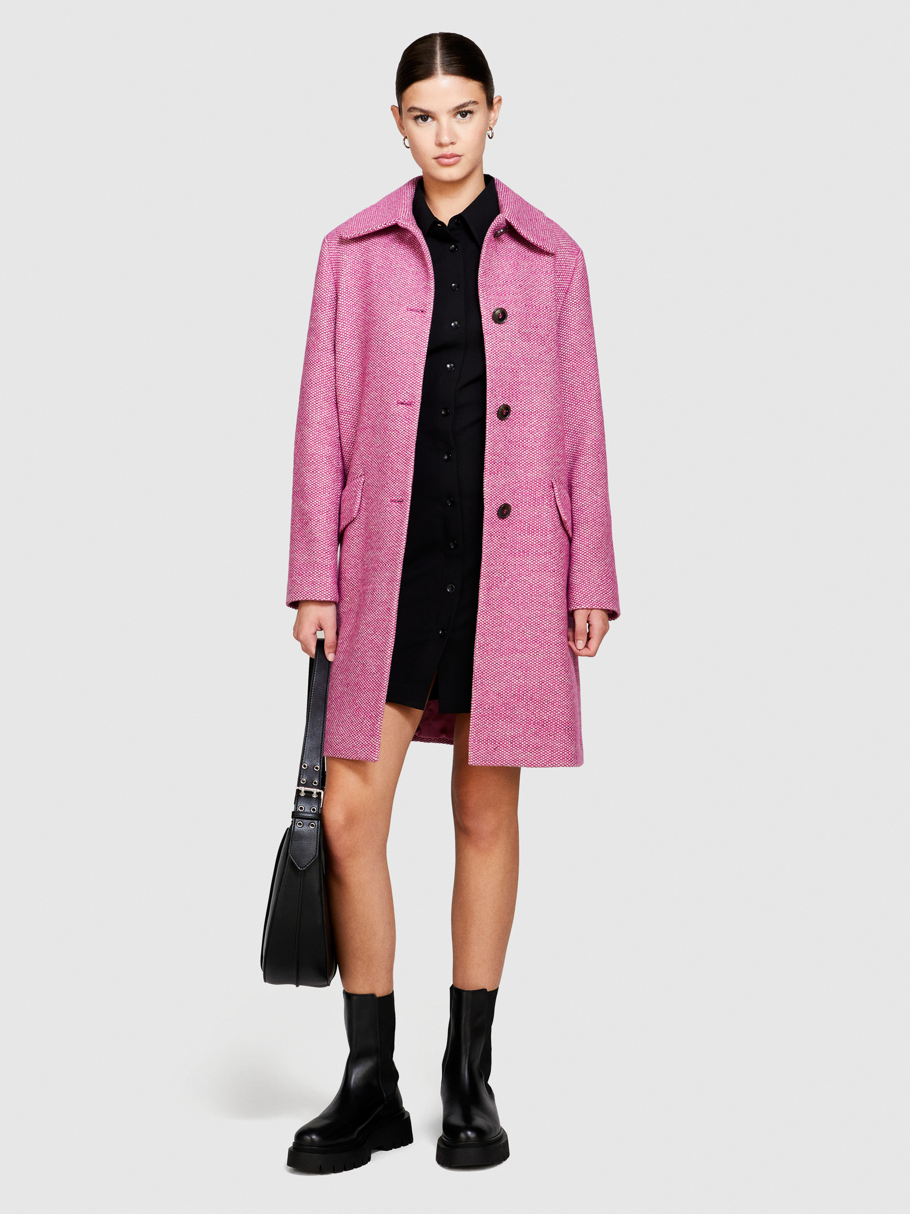 Sisley - Midi Boucle Coat, Woman, Pink, Size: 40