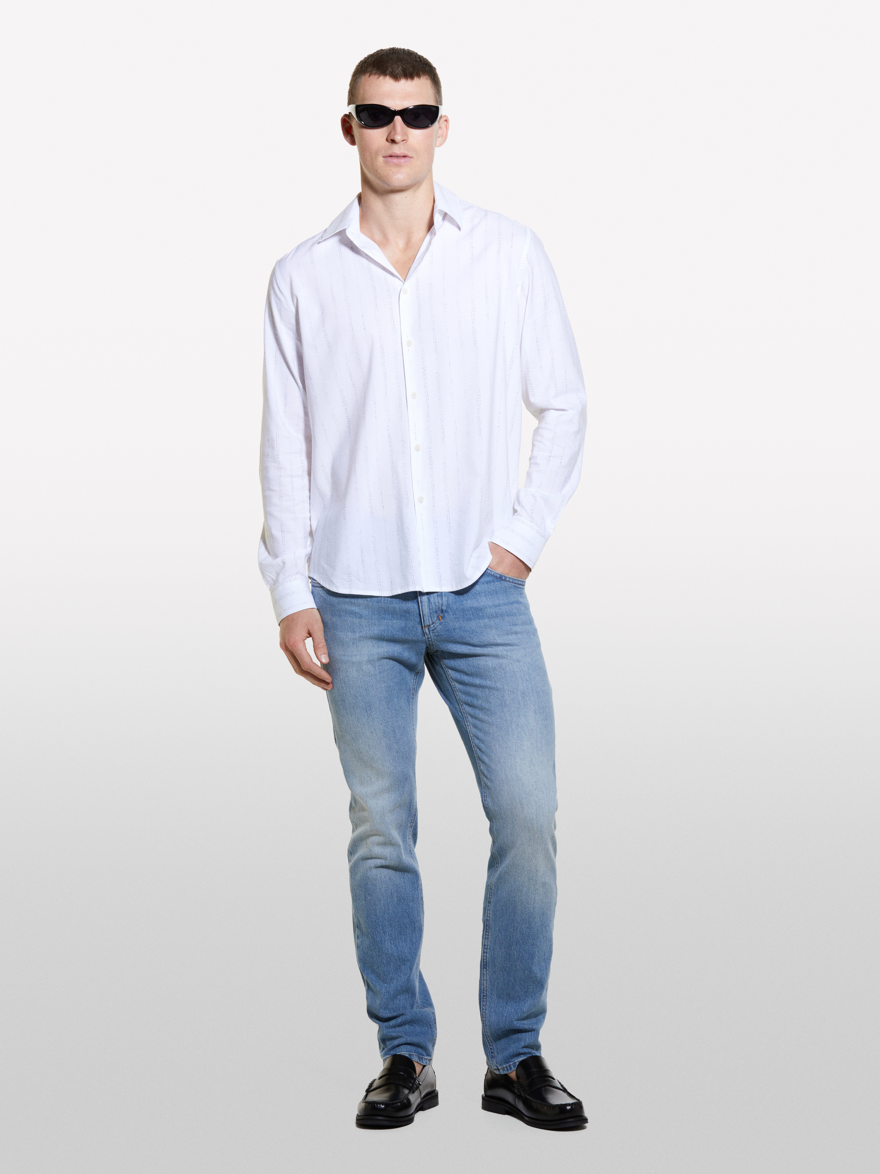 Sisley - Chemise Blanche À Micro-motif, Homme, Blanc, Taille: XL