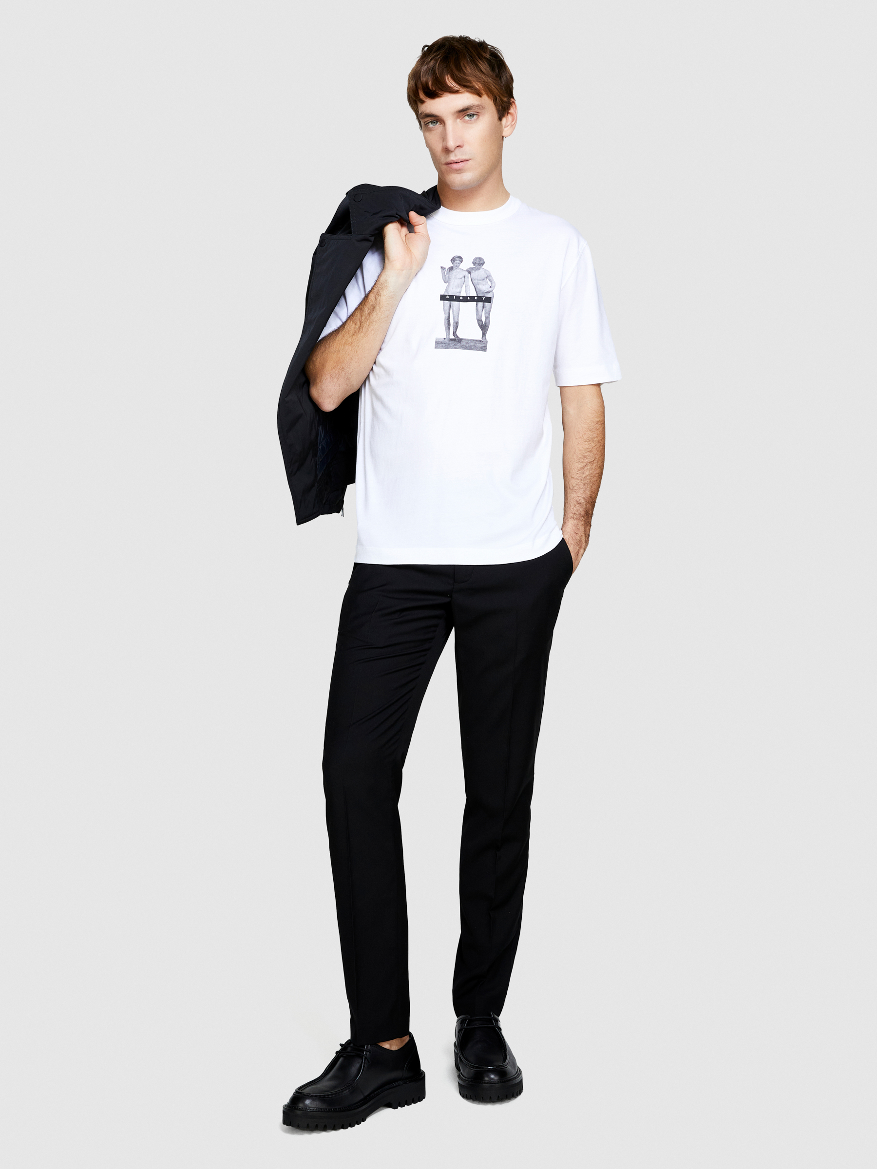 Sisley - T-shirt With Print, Man, White, Size: L