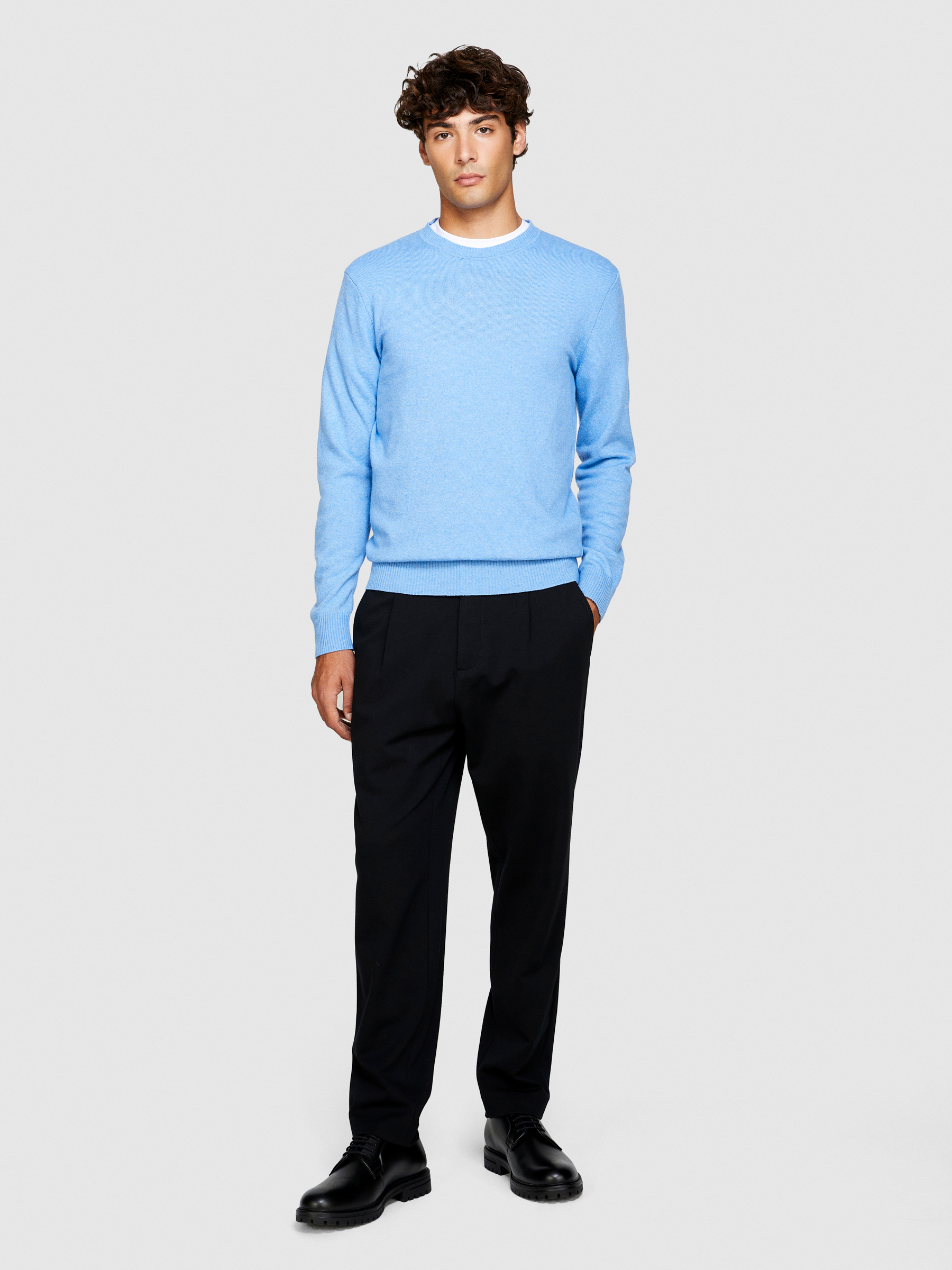 Sisley - Crew Neck Sweater, Man, Sky Blue, Size: XL