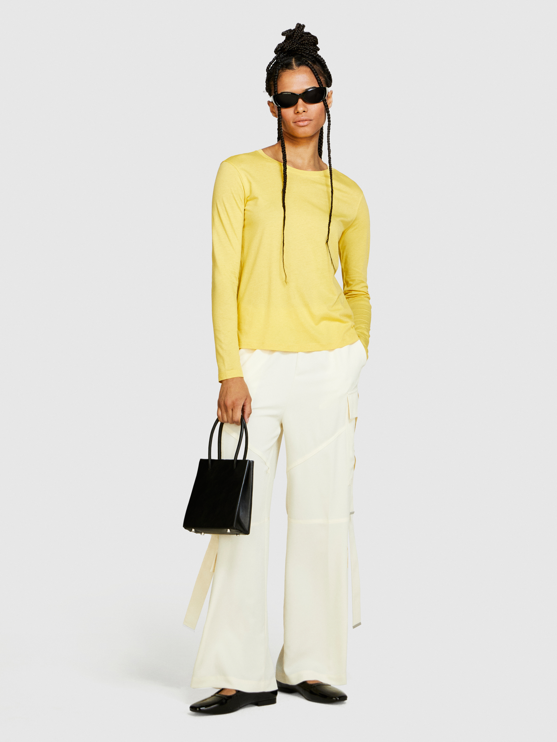 Sisley - Long Sleeve Crew Neck T-shirt, Woman, Yellow, Size: M