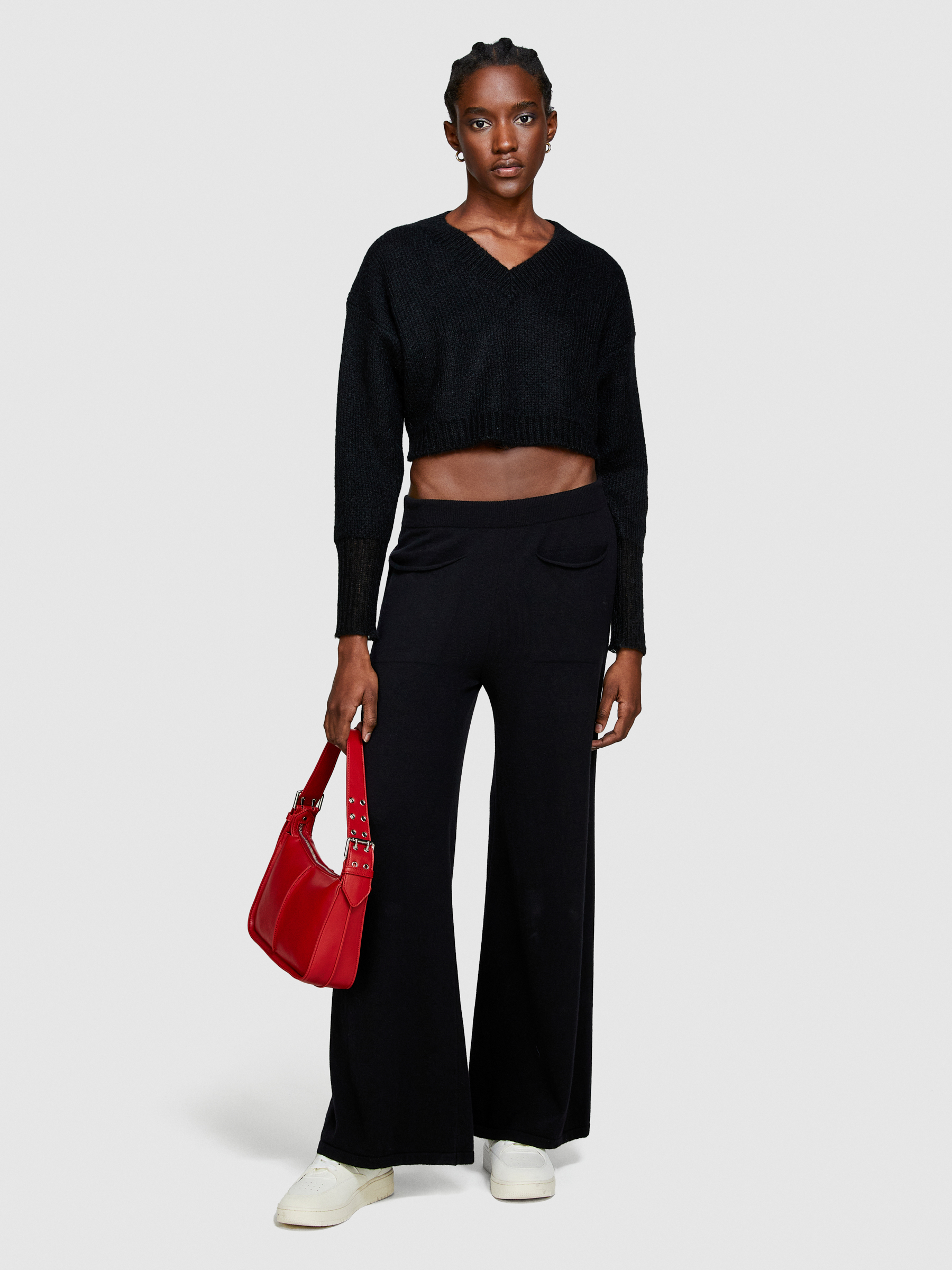 Sisley - Knit Trousers, Woman, Black, Size: XL