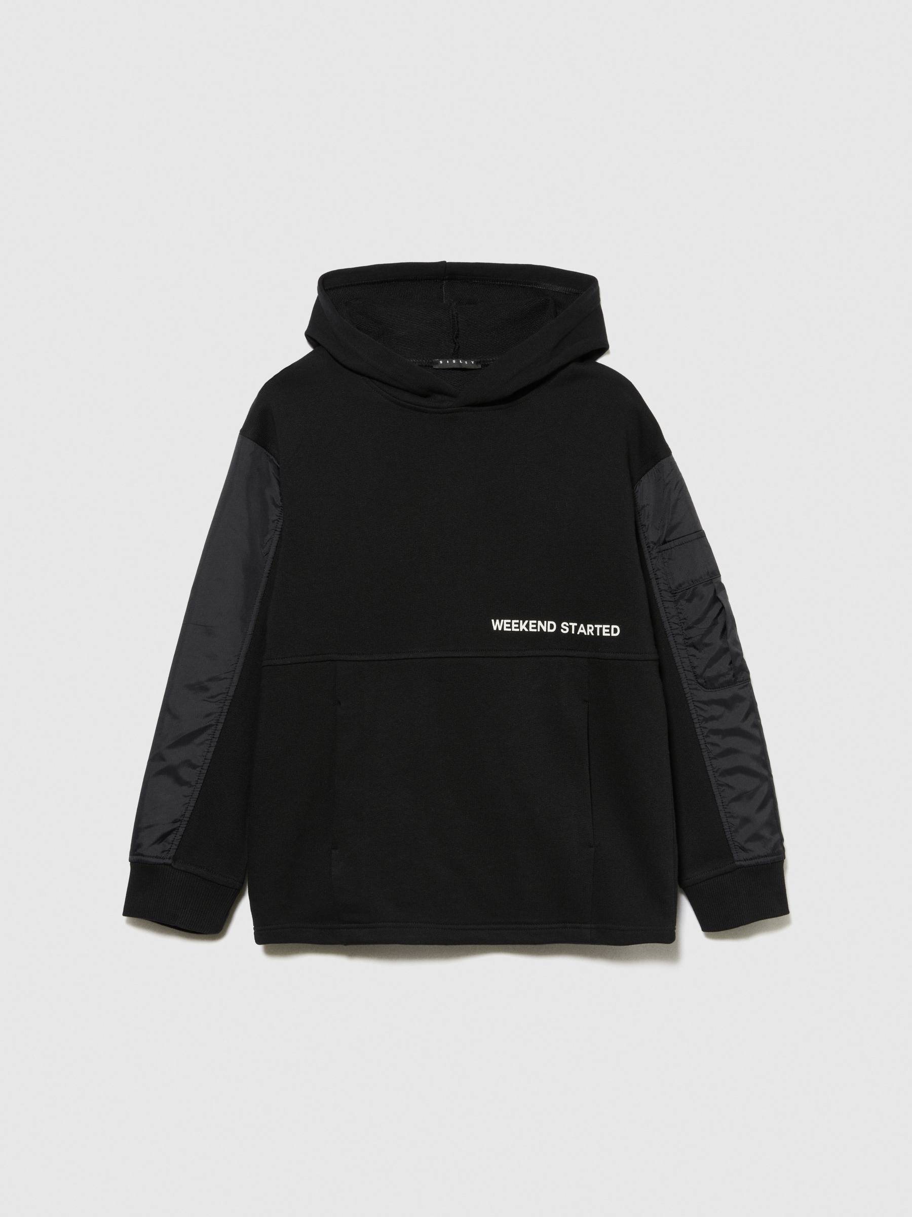 Sisley Young - Mixed Material Sweatshirt With Maxi Print, Man, Black, Size: XL