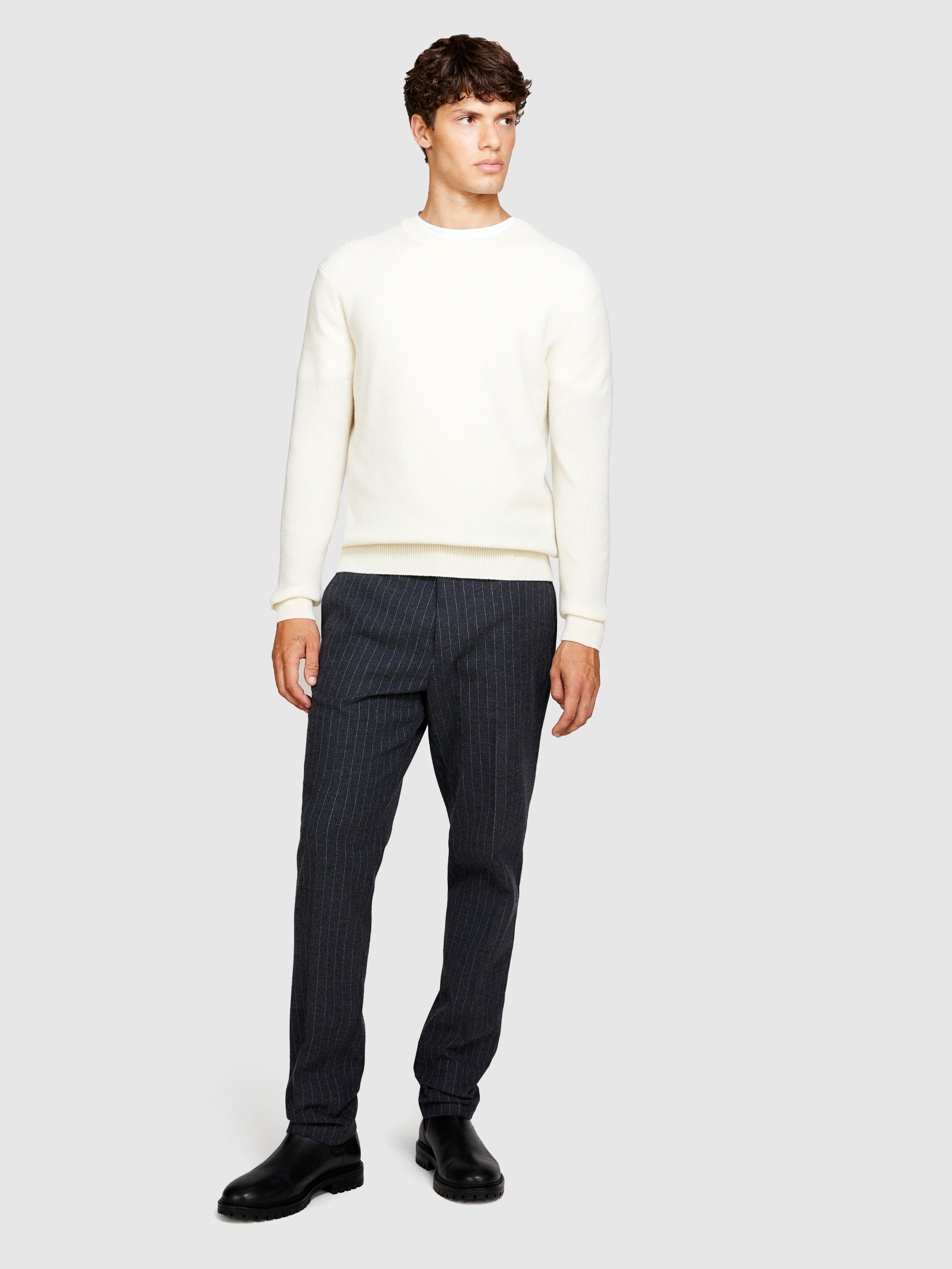 Sisley - Regular Fit Crew Neck Sweater, Man, Creamy White, Size: S