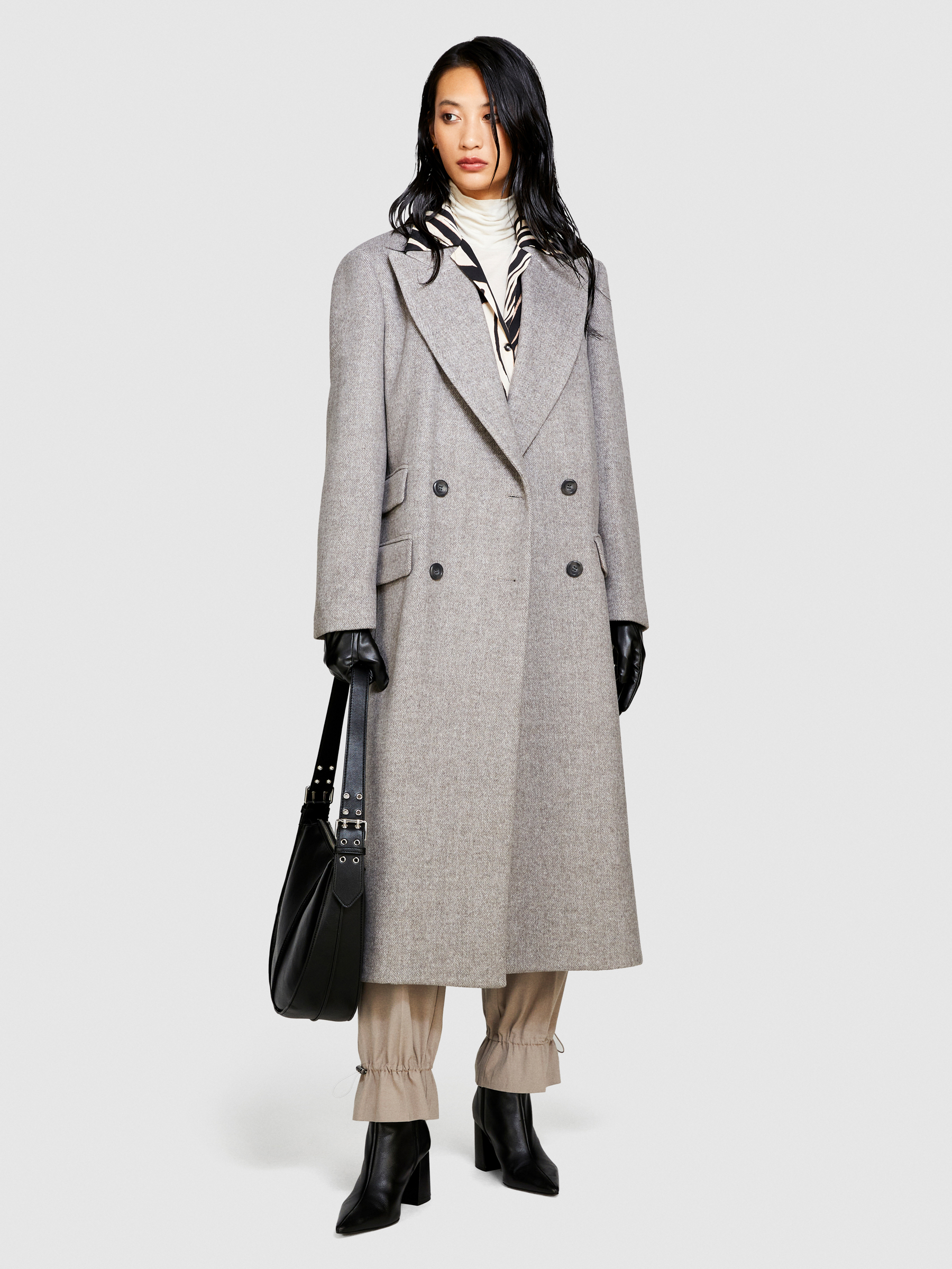 Sisley - Long Oversized Fit Coat, Woman, Light Gray, Size: 46