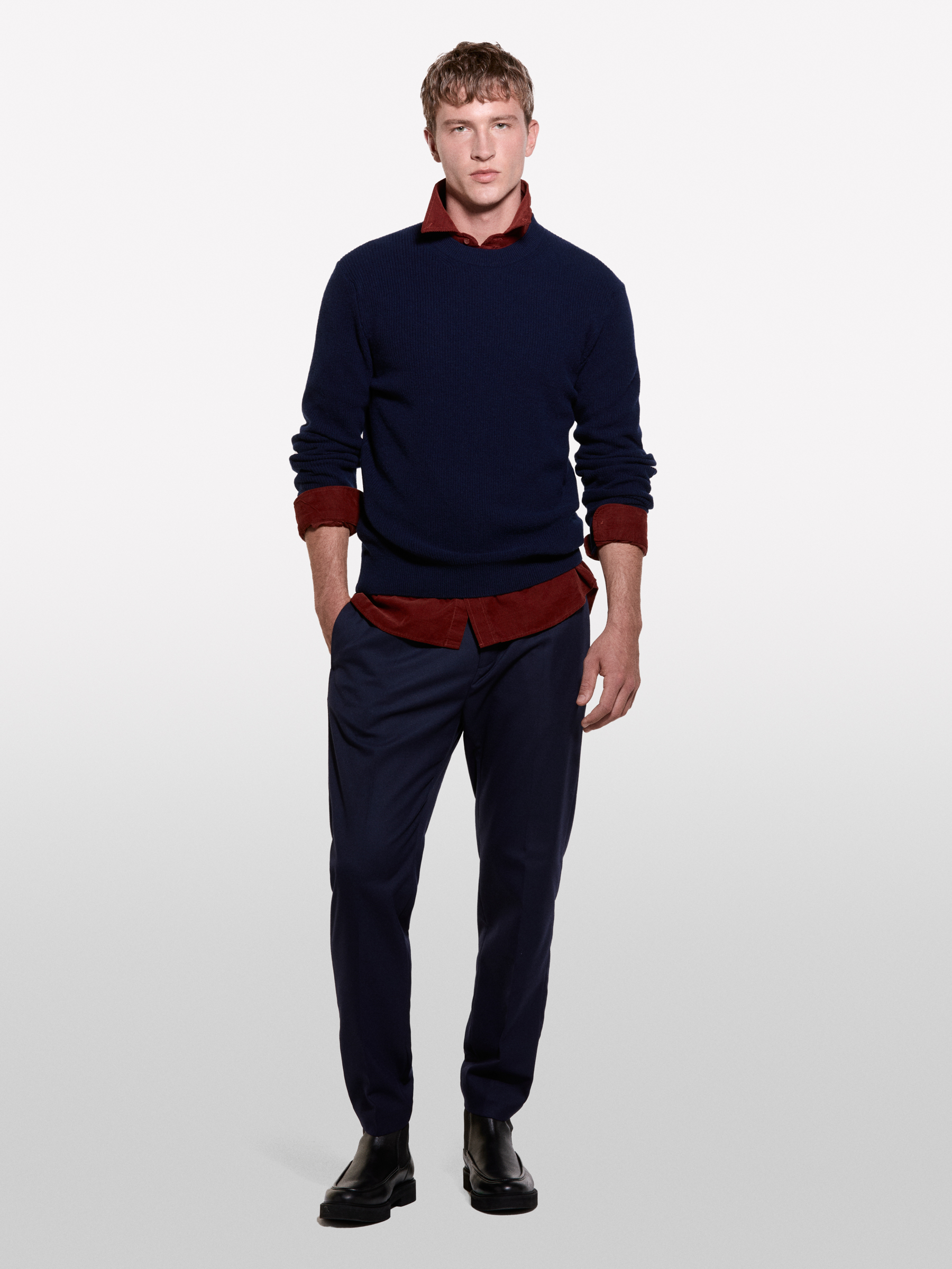 Sisley - Pull Bleu Foncé À Col Rond, Homme, Bleu Foncé, Taille: XL