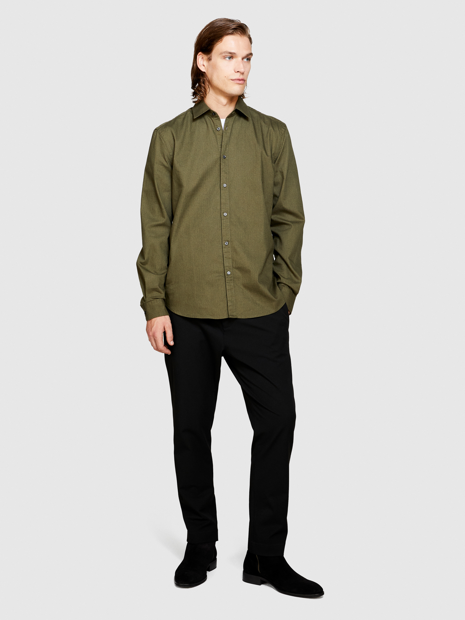 Sisley - Solid Colored Shirt, Man, Military Green, Size: 44