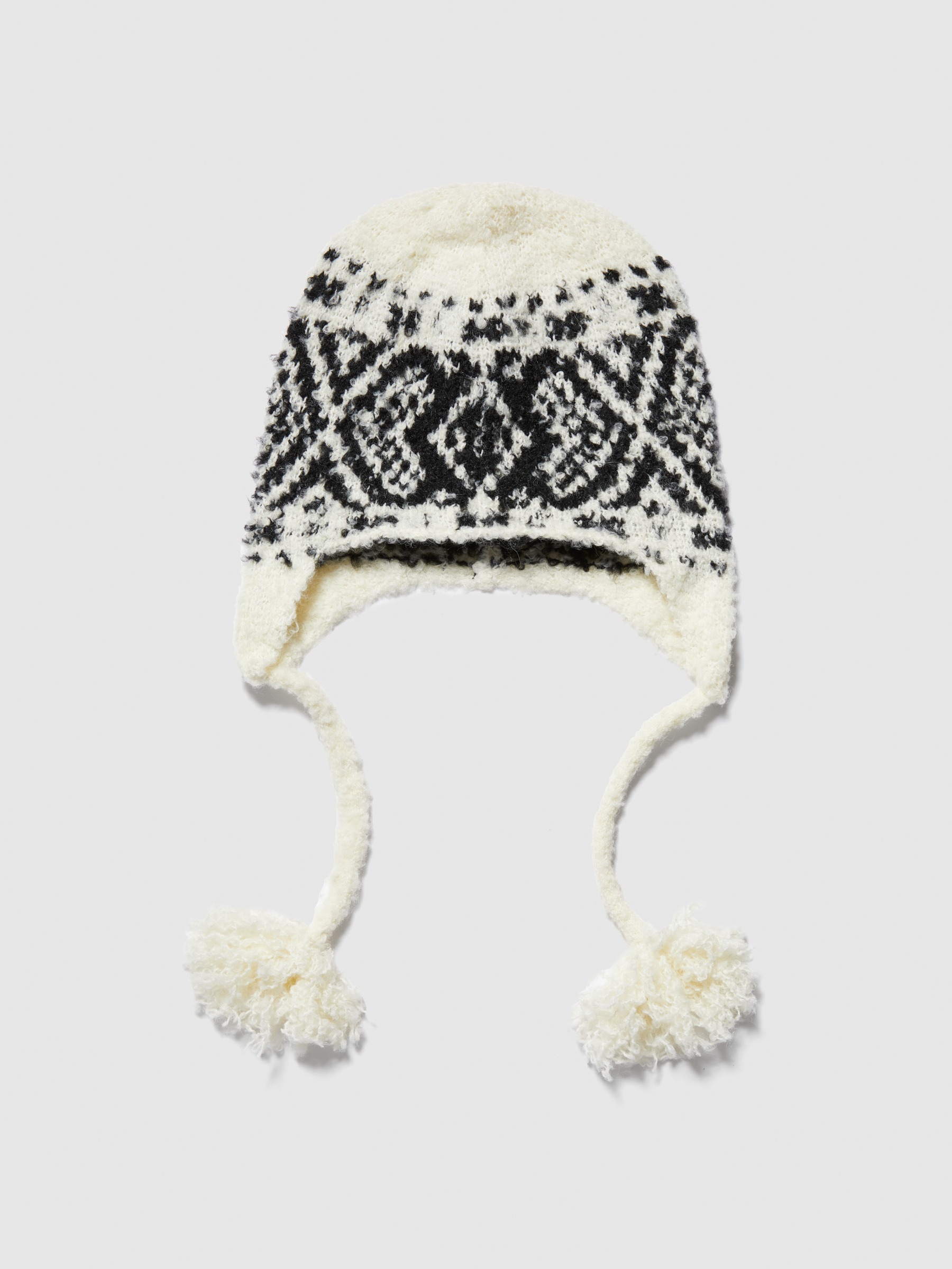 Sisley - Jacquard Hat With Cables, Woman, Creamy White