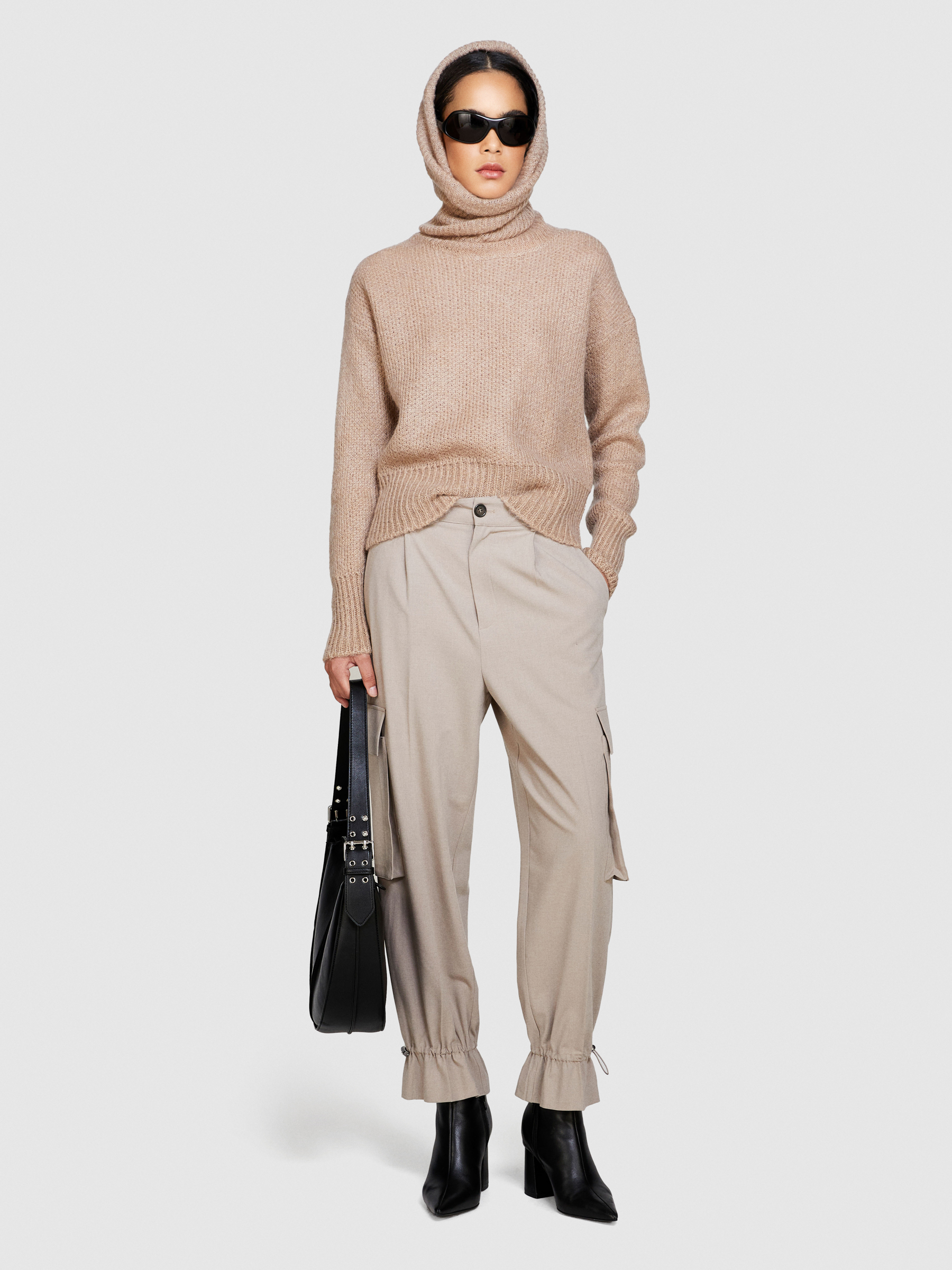 Sisley - Sweater With Maxi Collar, Woman, Beige, Size: XS
