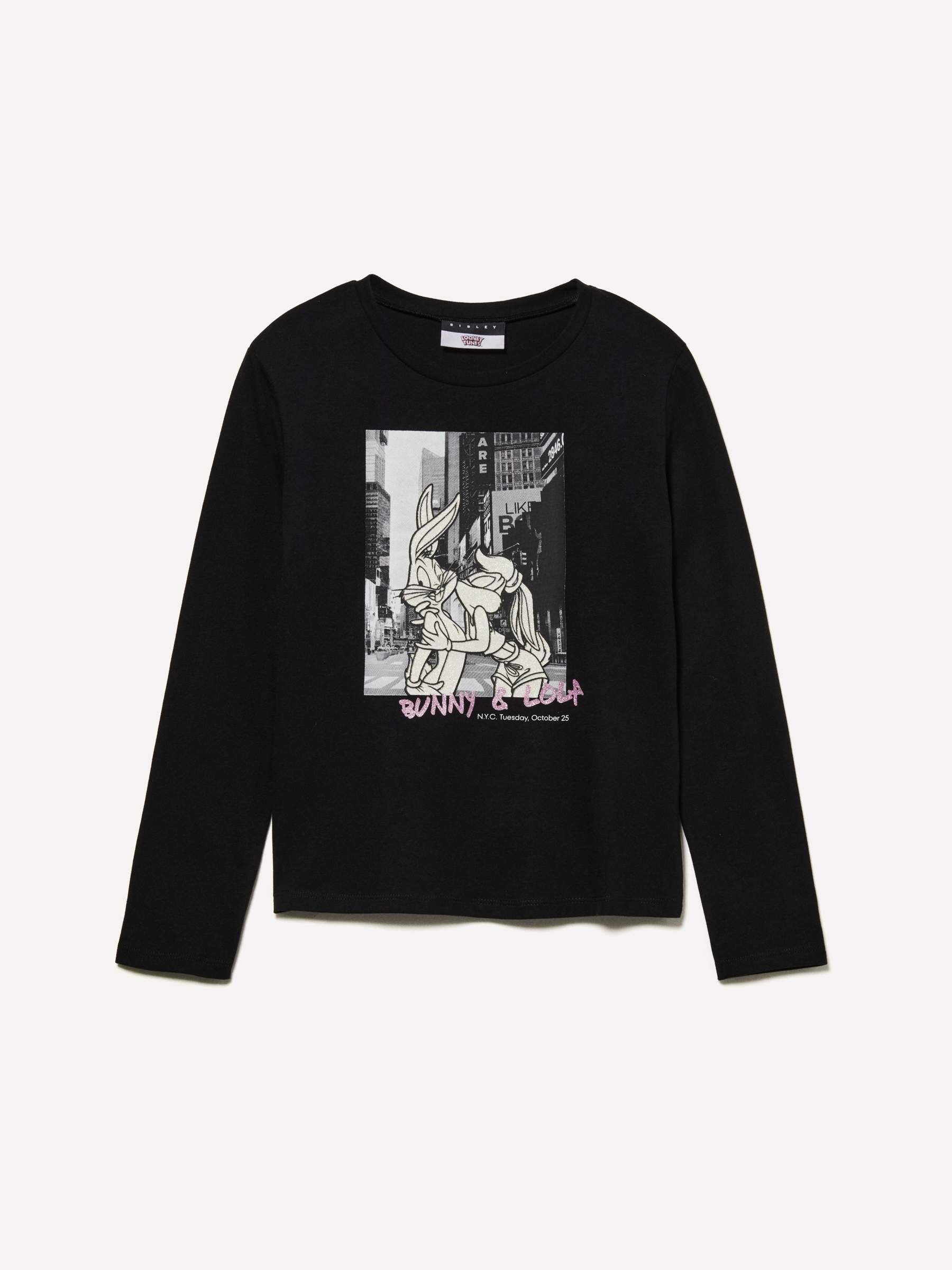 Sisley Young - T-shirt Noir À Imprimé ©looney Tunes, Femme, Noir, Taille: XS