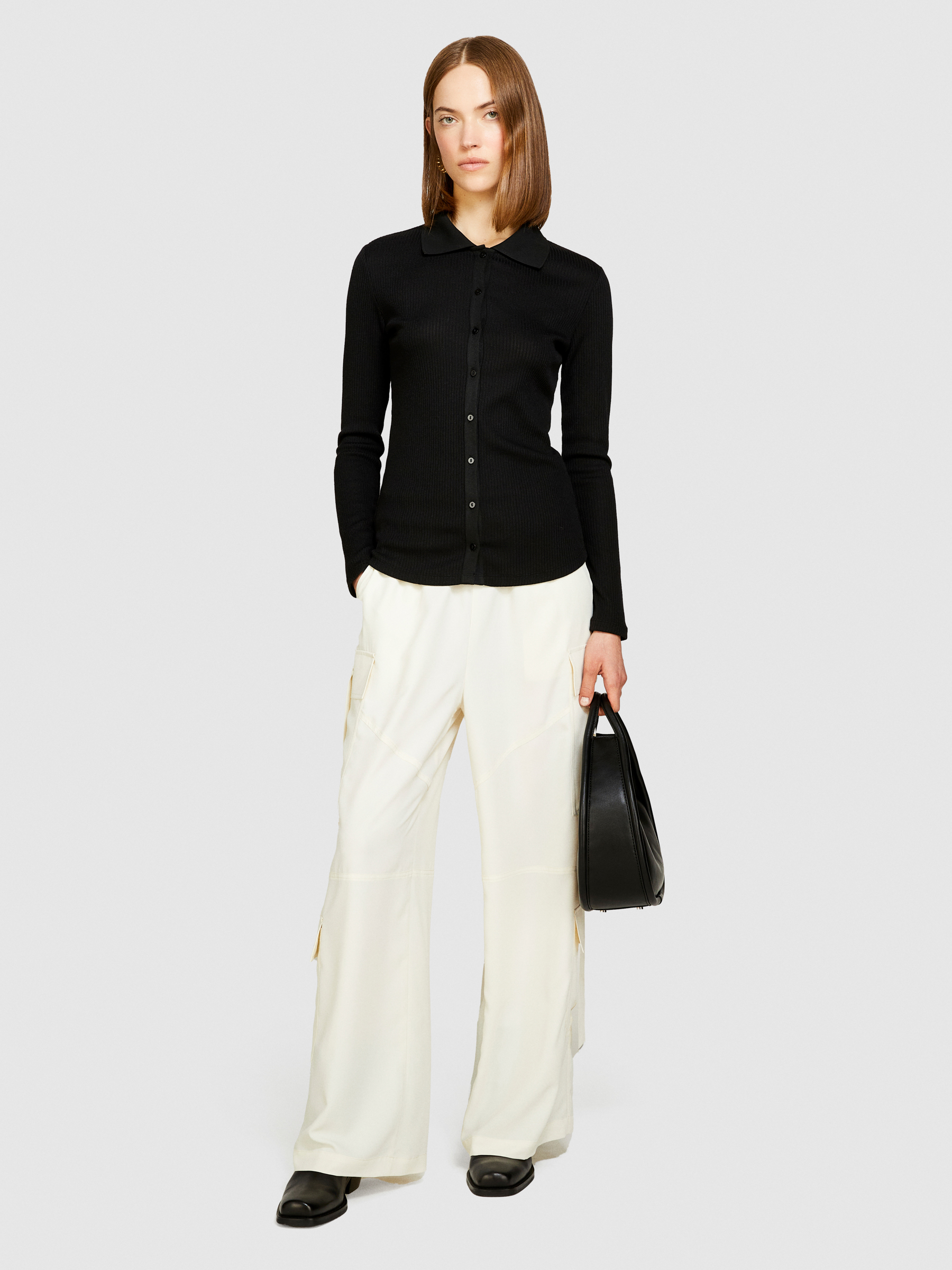 Sisley - Flowy Cargo Trousers, Woman, Creamy White, Size: 44
