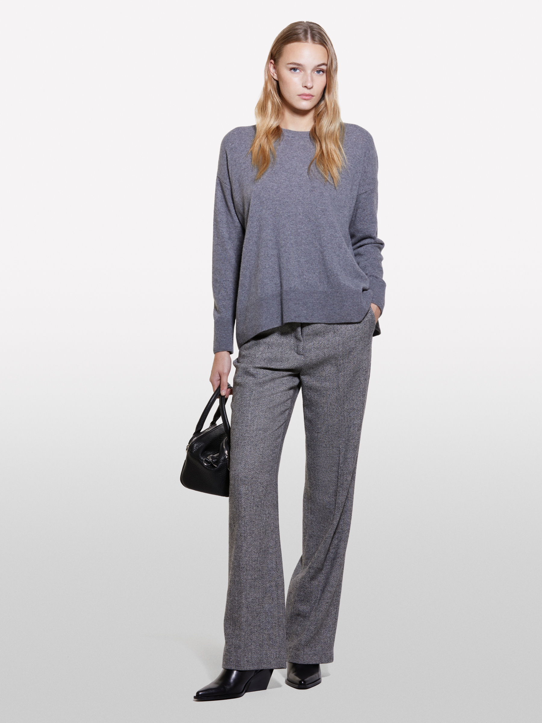 Sisley - Pull Gris Foncé À Col Rond En Laine Mélangée, Femme, Gris, Taille: XS