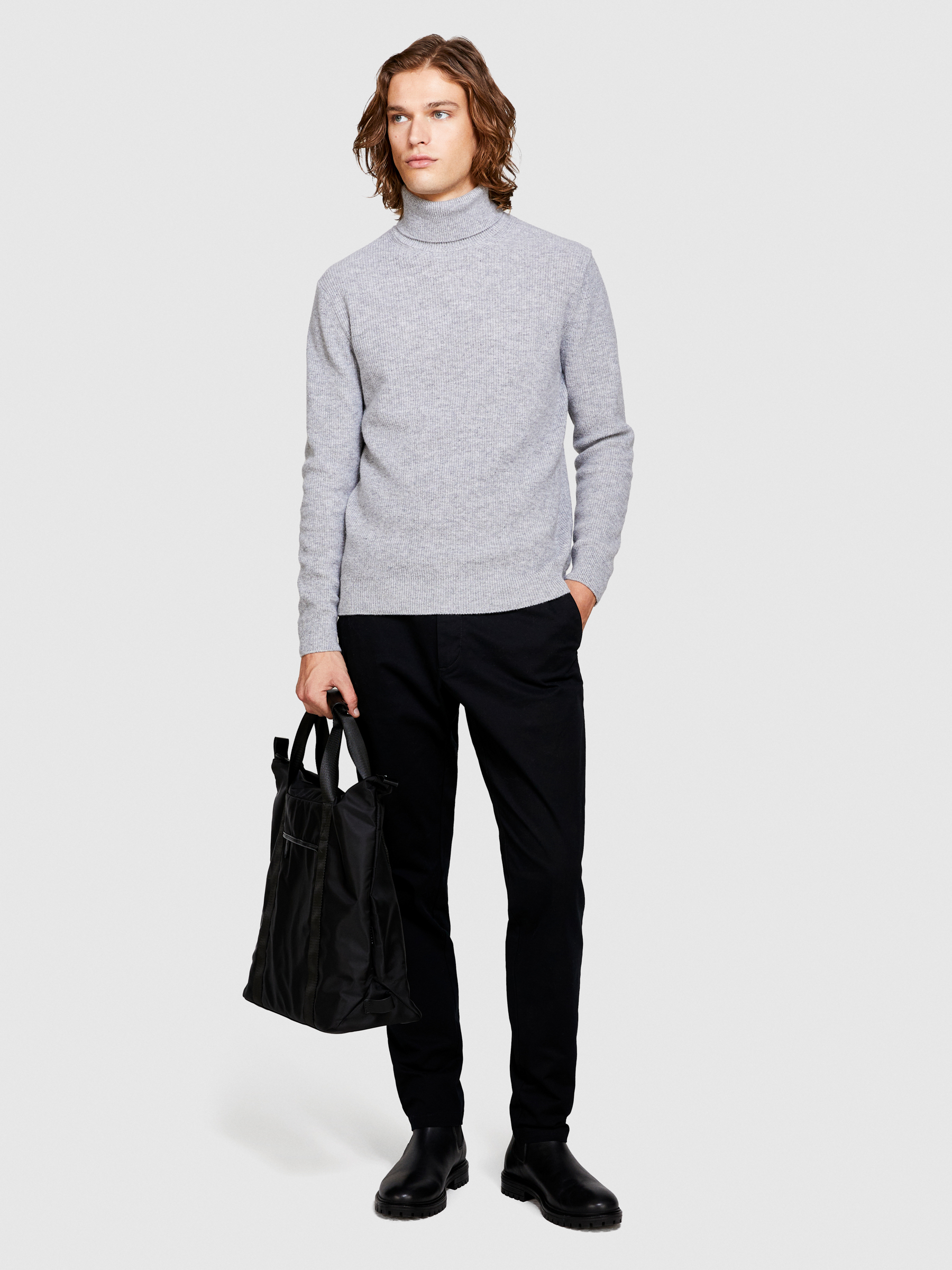 Sisley - Regular Fit High Neck Sweater, Man, Light Gray, Size: M